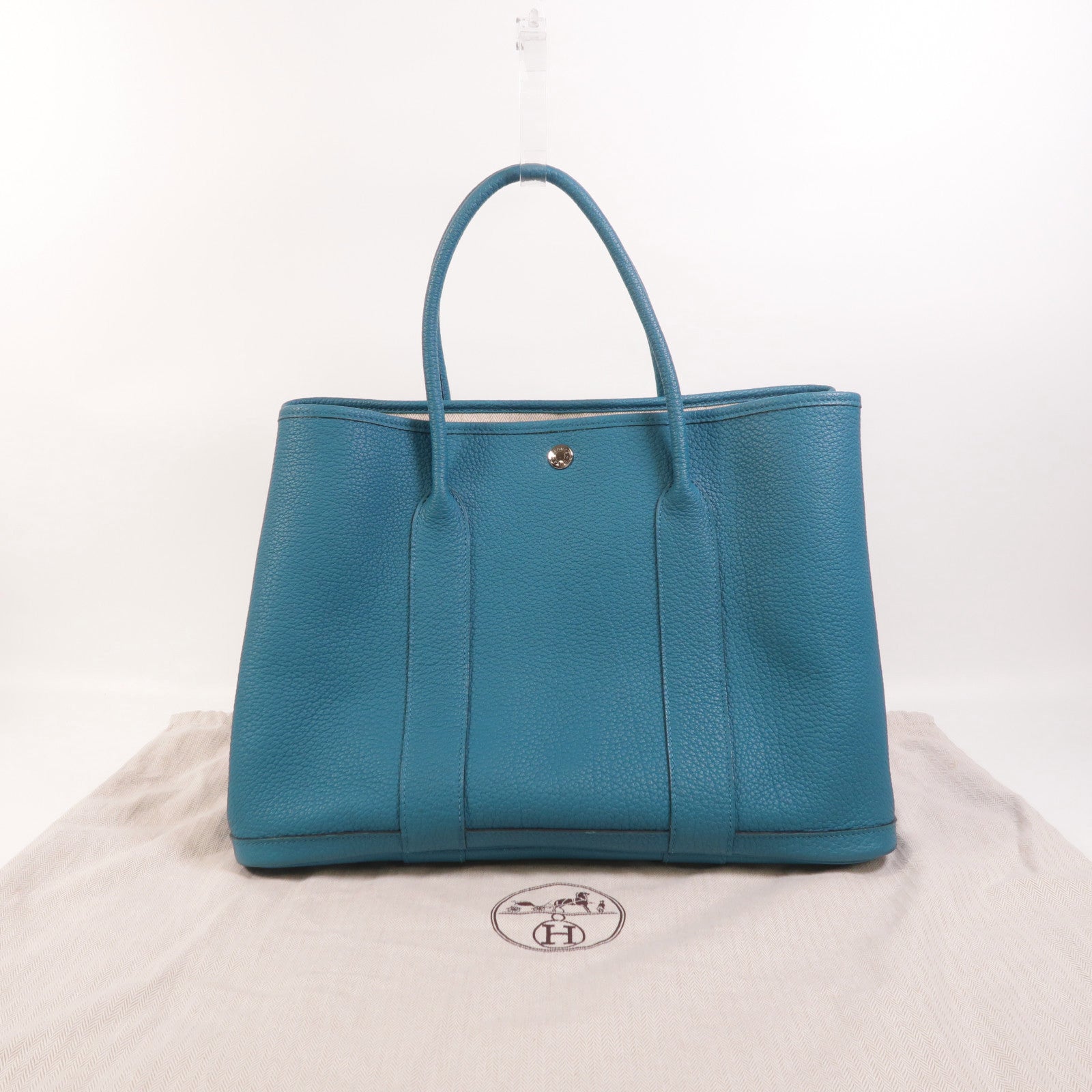 HERMES Negonda皮革Garden Party PM銀扣手挽袋Bleu Izmir