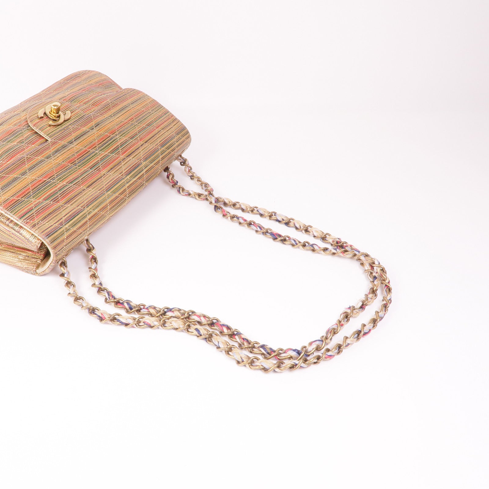 CHANEL 皮革Mini Classic Multicolour金扣鏈帶肩背袋