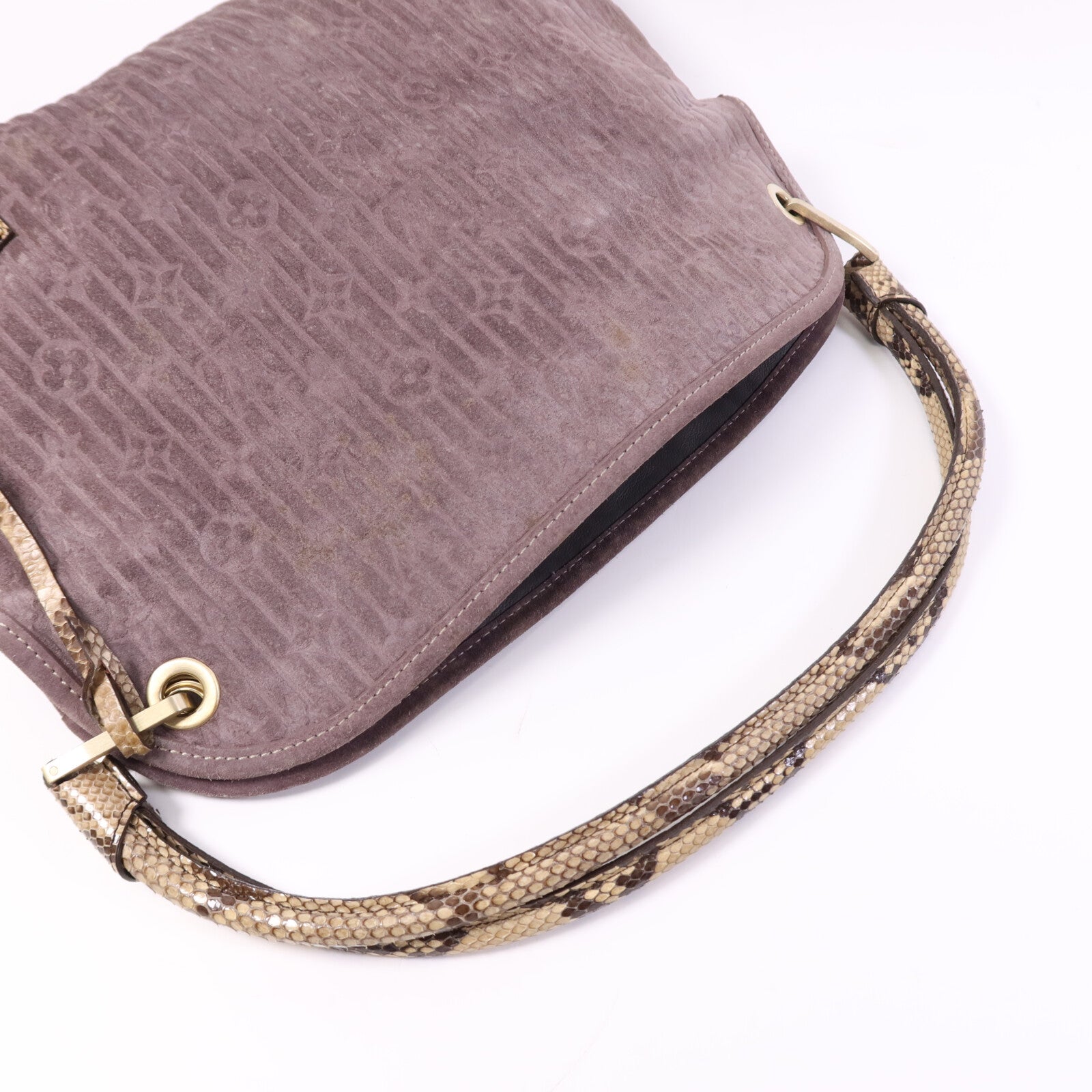 LOUIS VUITTON 【激減優惠】麂皮皮革/蛇皮Monogram Suede Whisper金扣肩背袋