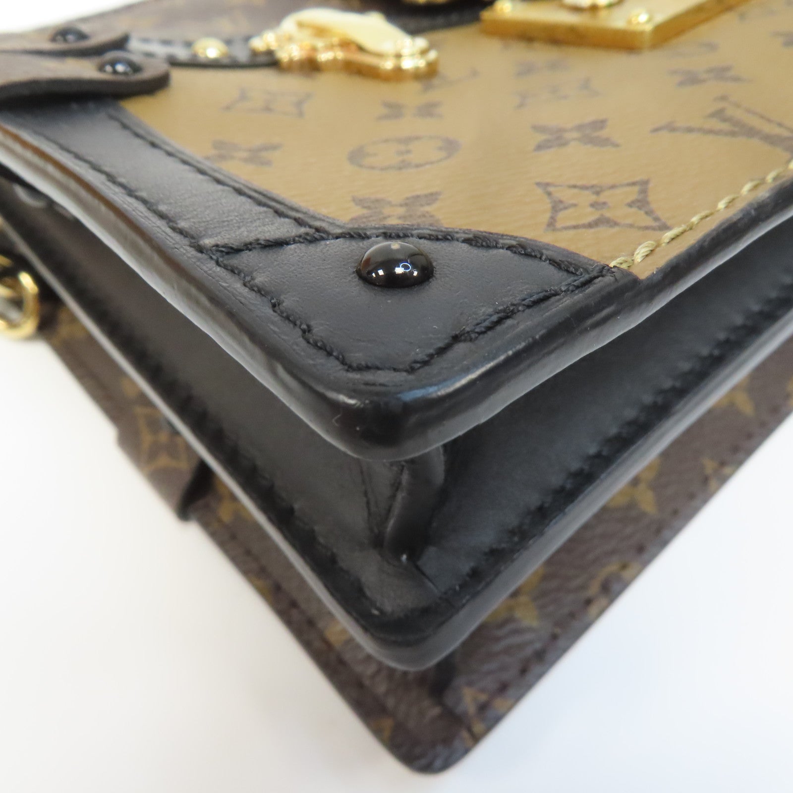 LOUIS VUITTON Monogram Reverse Trunk Clutch金扣肩背袋啡色/黑色