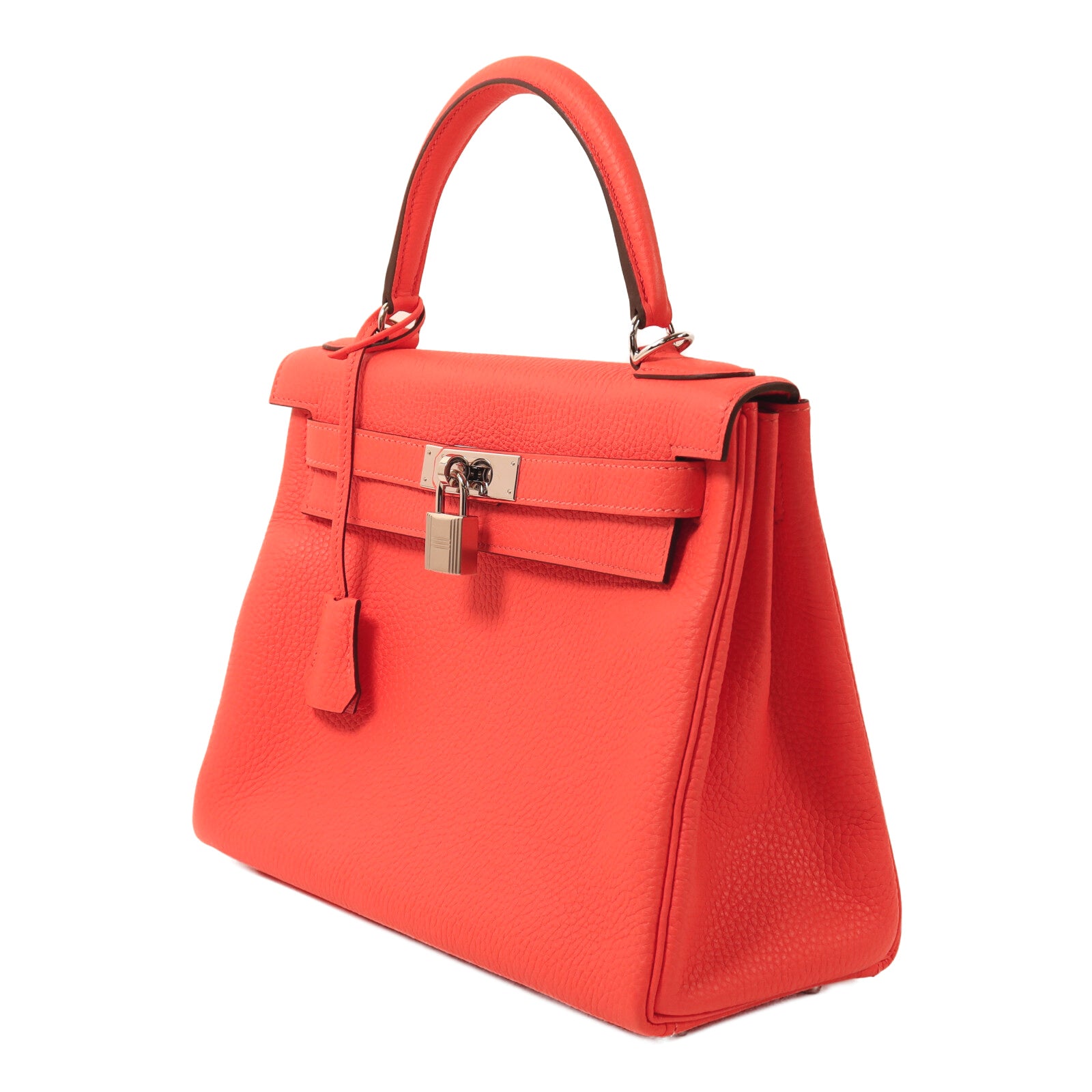 HERMES Taurillon Clemence皮革Kelly 28銀扣手挽肩背兩用袋Rose Texas