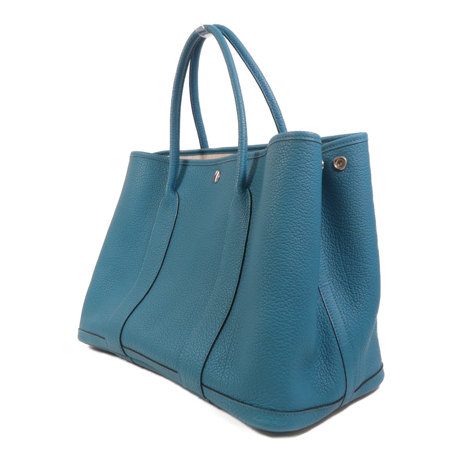 HERMES Negonda皮革Garden Party PM銀扣手挽袋Bleu Izmir