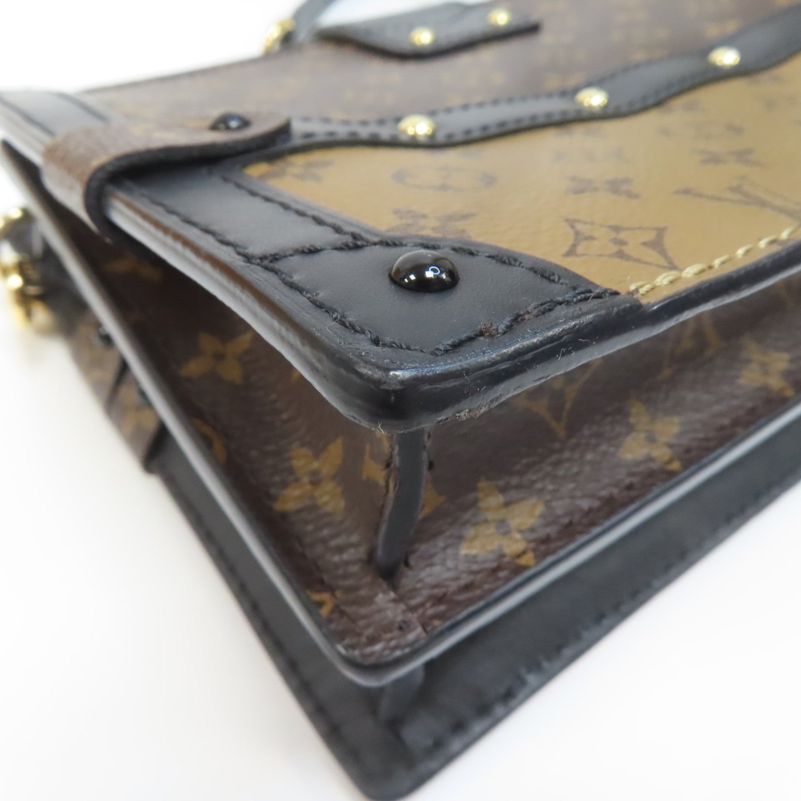 LOUIS VUITTON Monogram Reverse Trunk Clutch金扣肩背袋啡色/黑色