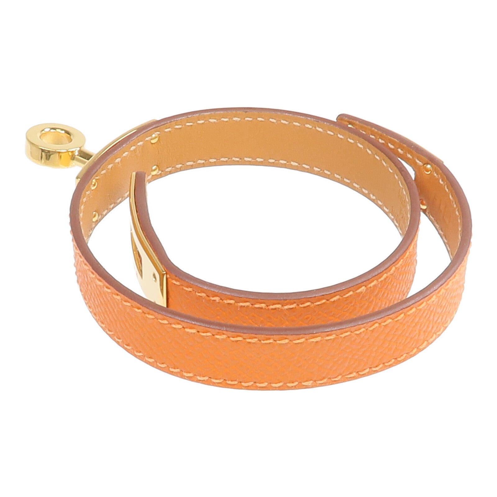 HERMES Epsom皮革Kelly Double Tour Bracelet金扣手帶Orange