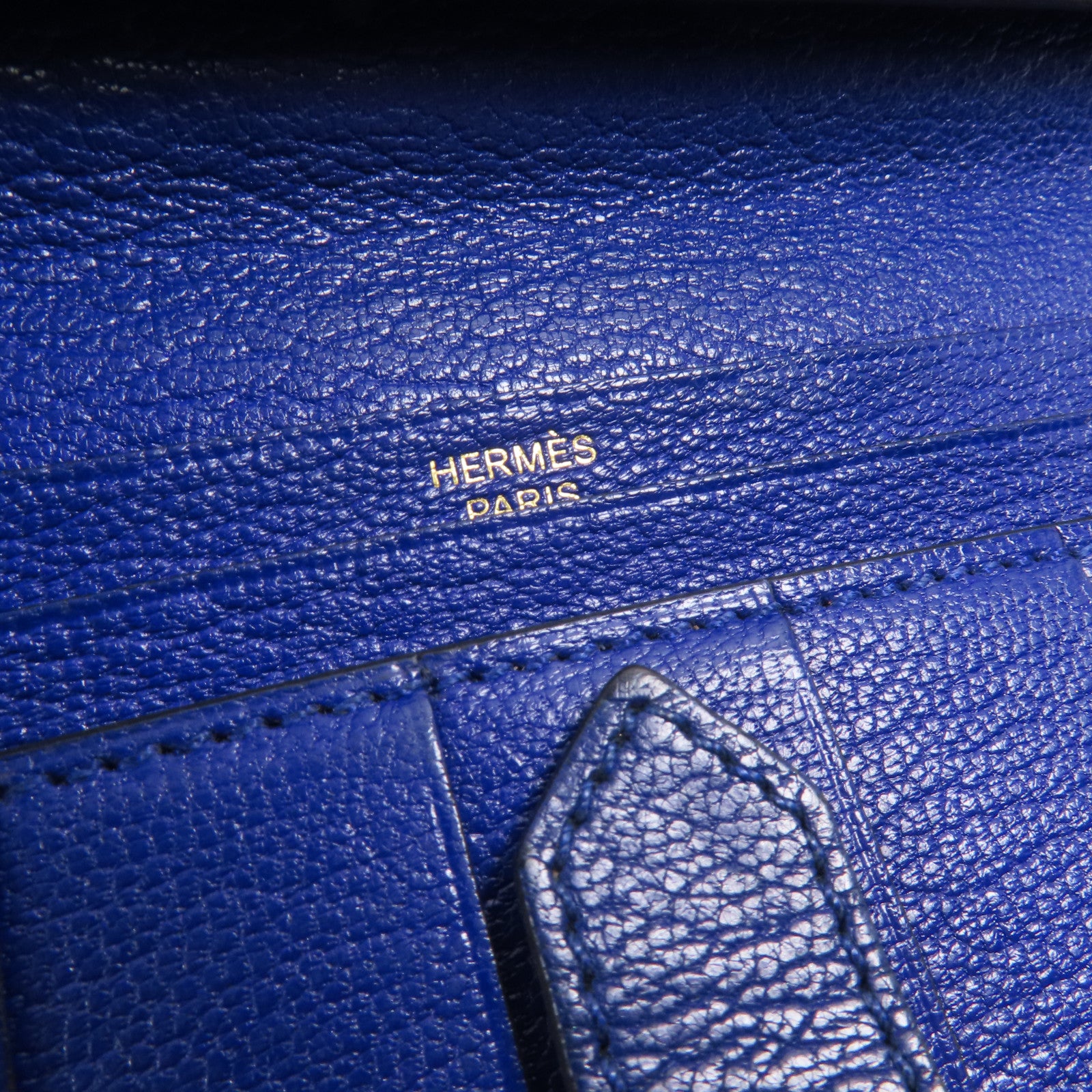 HERMES Chevre皮革Bearn Long Wallet金扣長錢包7T Bleu Electrique