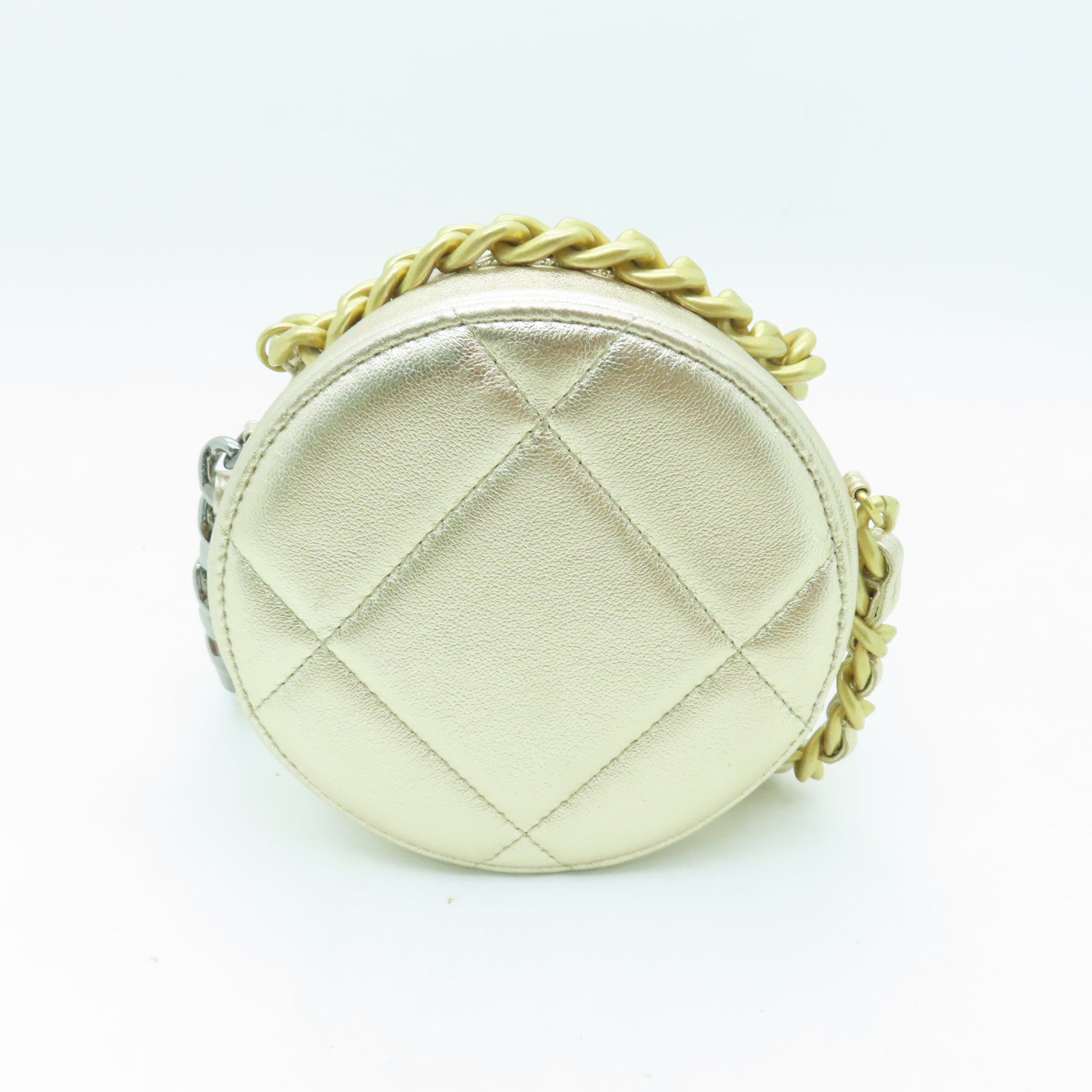 CHANEL 【清倉大減價】菱格羊皮皮革19 Round Clutch With Chain Shoulder Bag鏈帶肩背袋金色
