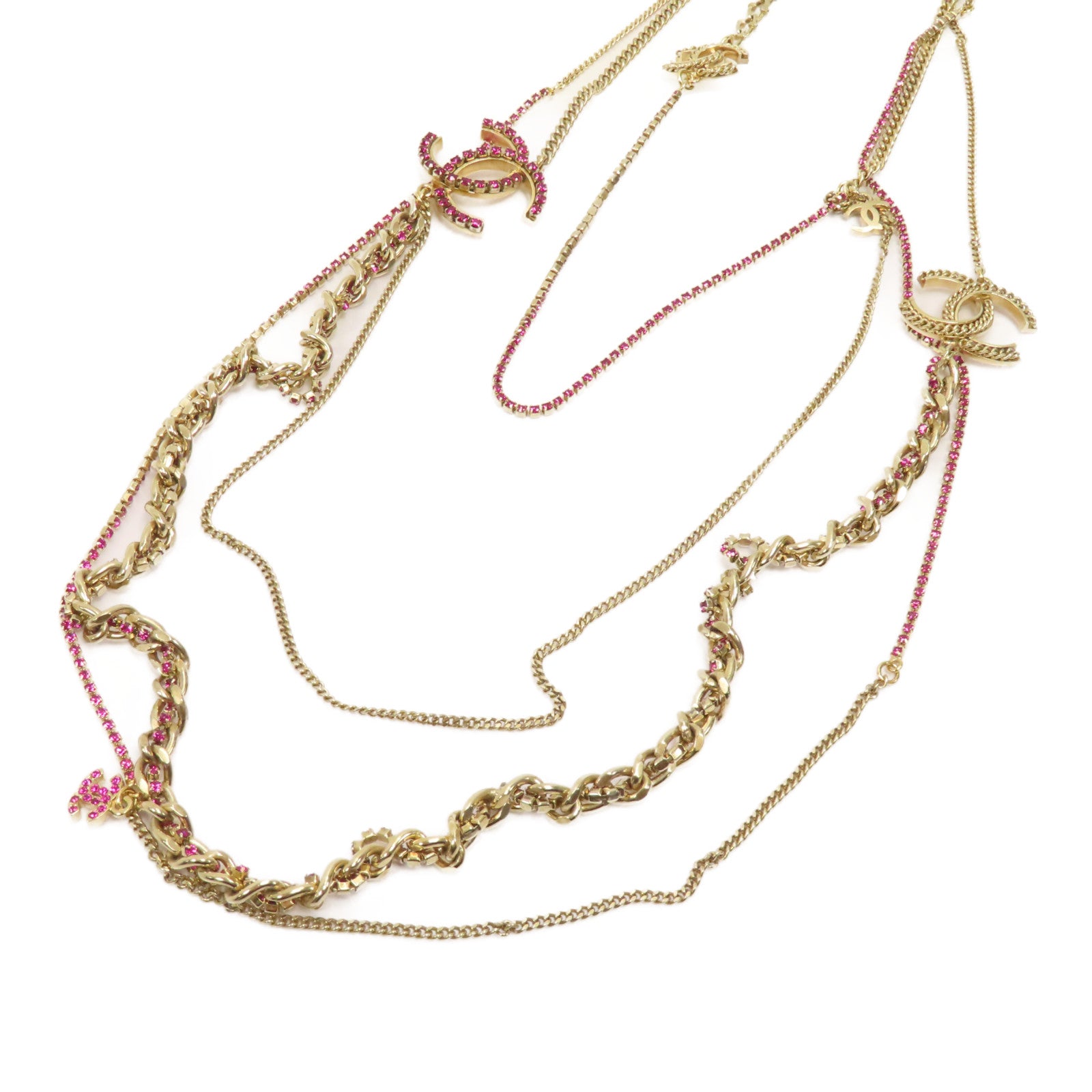 CHANEL 金屬/PVCNecklace項鍊金色/粉紅色