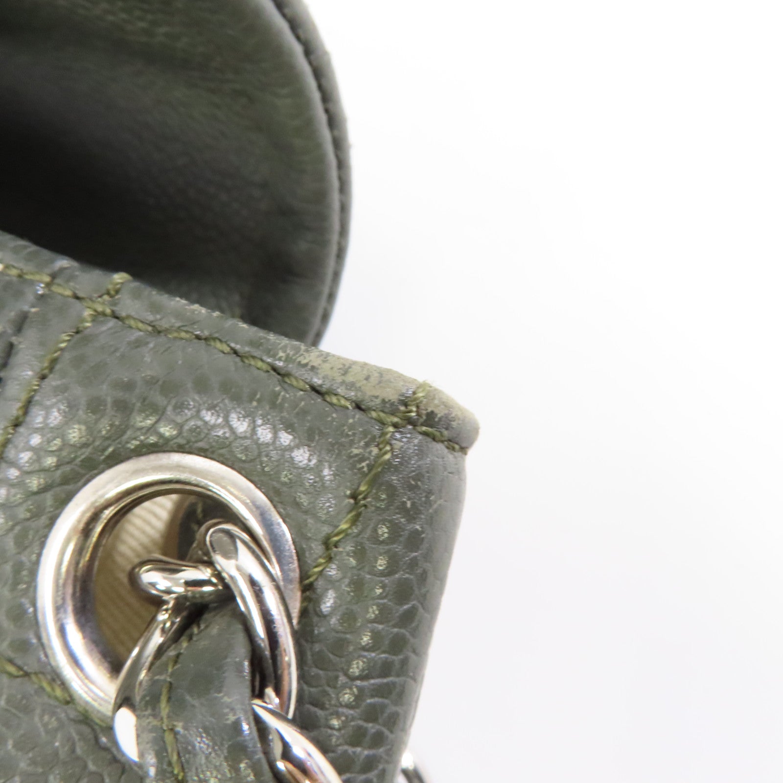CHANEL 【激減優惠】Caviar皮革Chain Shoulder Bag銀扣鏈帶肩背袋綠色