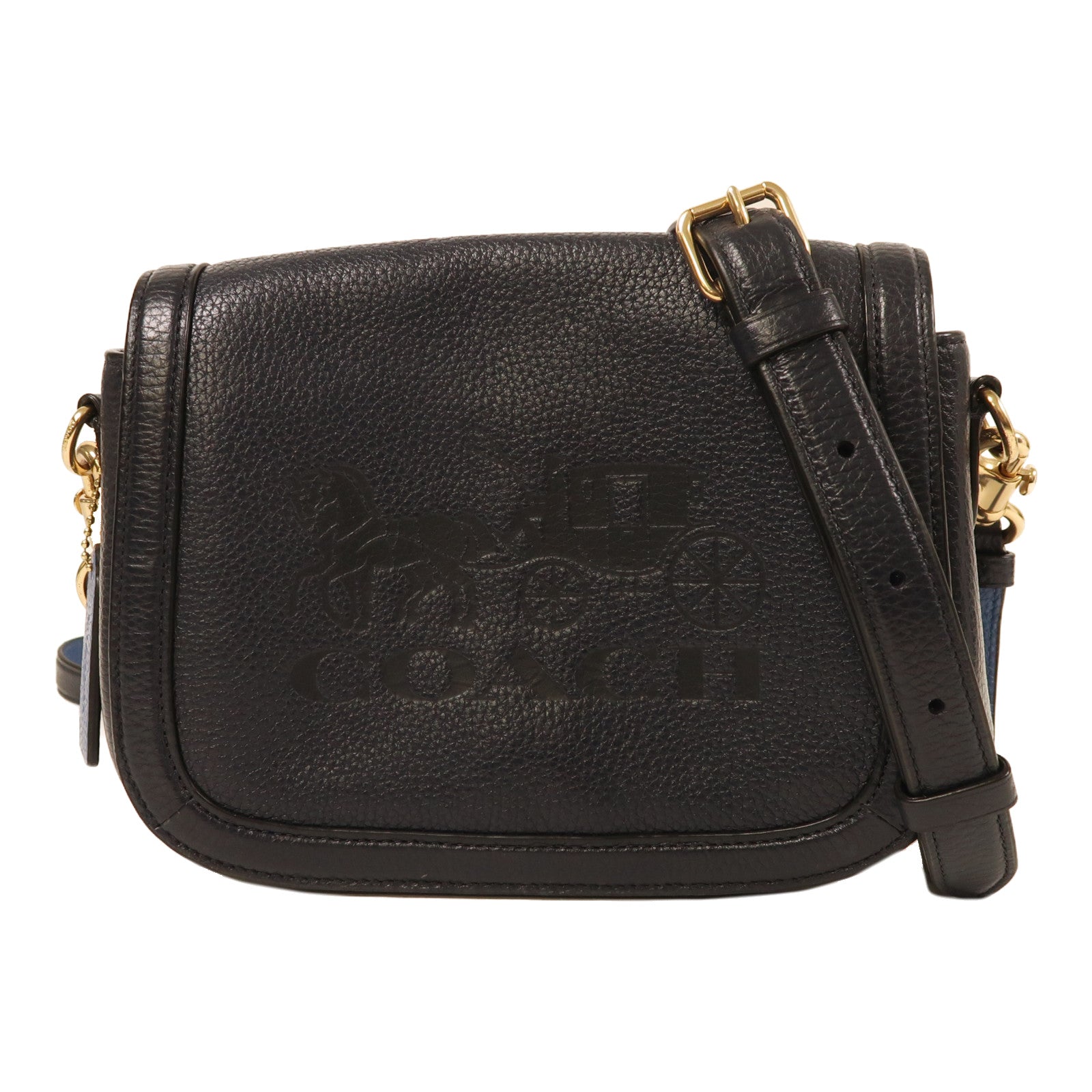COACH 皮革Carriage Crossbody金扣肩背袋深藍色