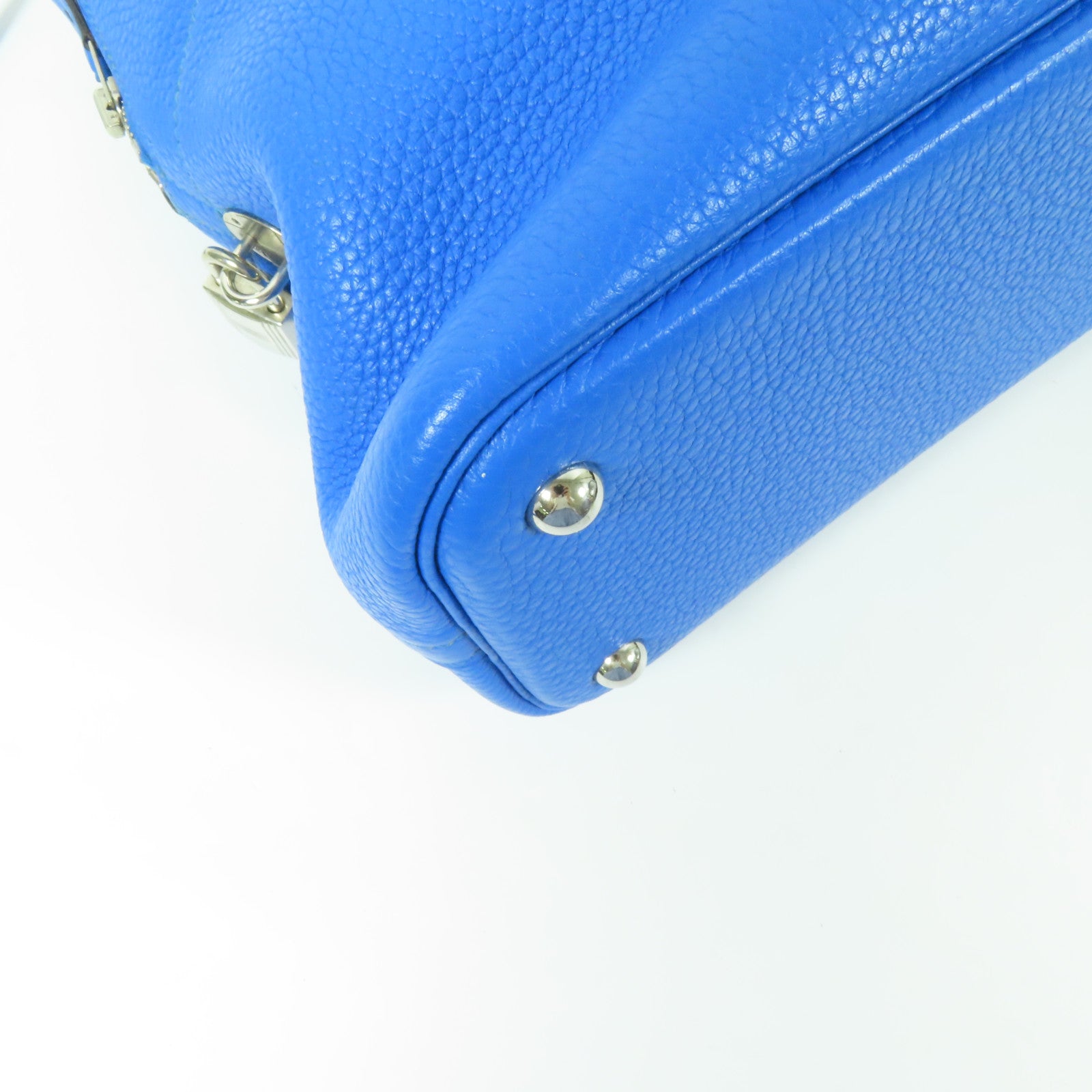 HERMES Clemence皮革Bolide 31銀扣手挽肩背兩用袋/Bleu Zanzibar