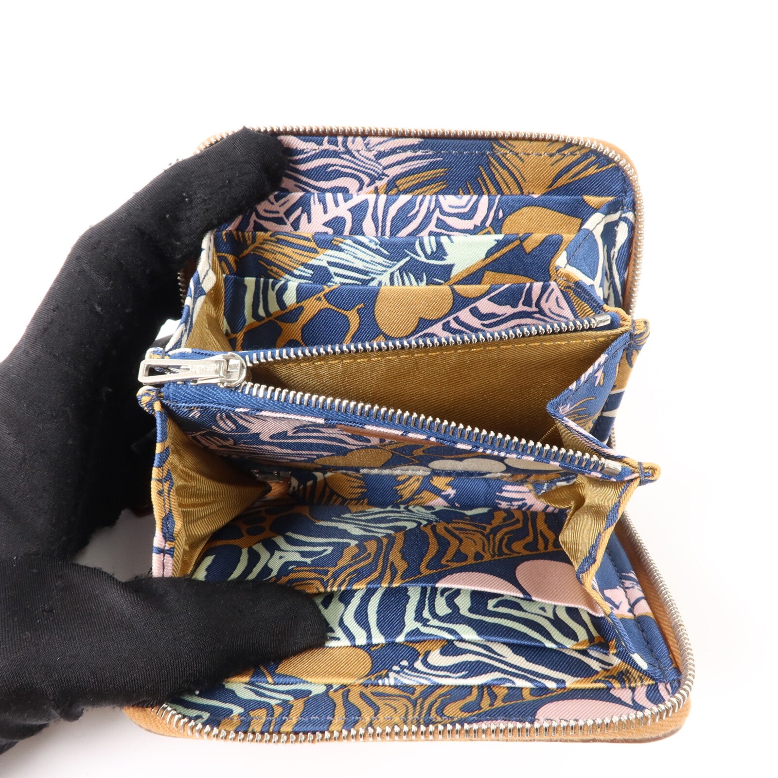 HERMES Evercolor皮革Silk In Compact銀扣錢包Gold