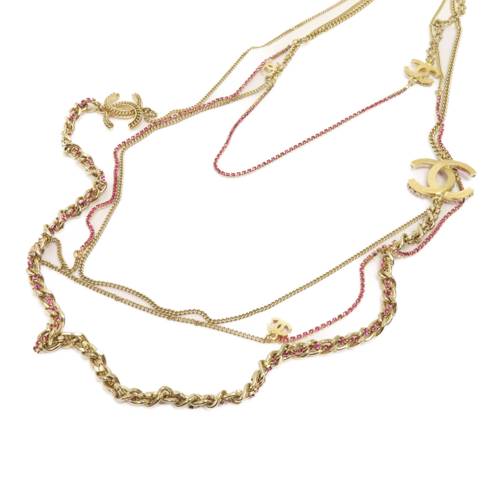 CHANEL 金屬/PVCNecklace項鍊金色/粉紅色