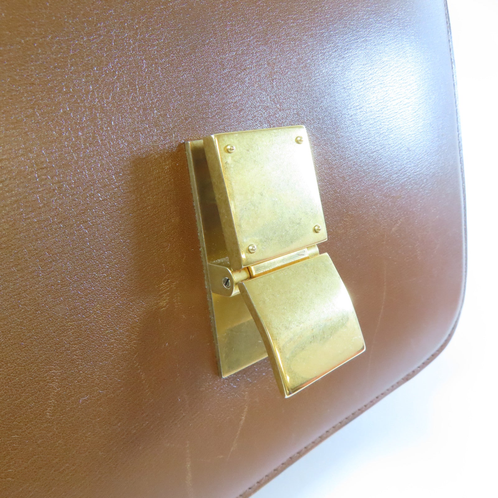 CELINE 牛皮皮革Box Shoulder Bag金扣肩背袋啡色