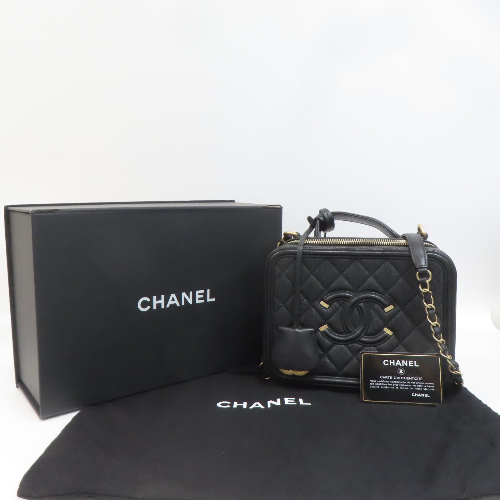 CHANEL 【激減優惠】菱格Caviar皮革Vanity Case金扣手挽肩背兩用袋黑色