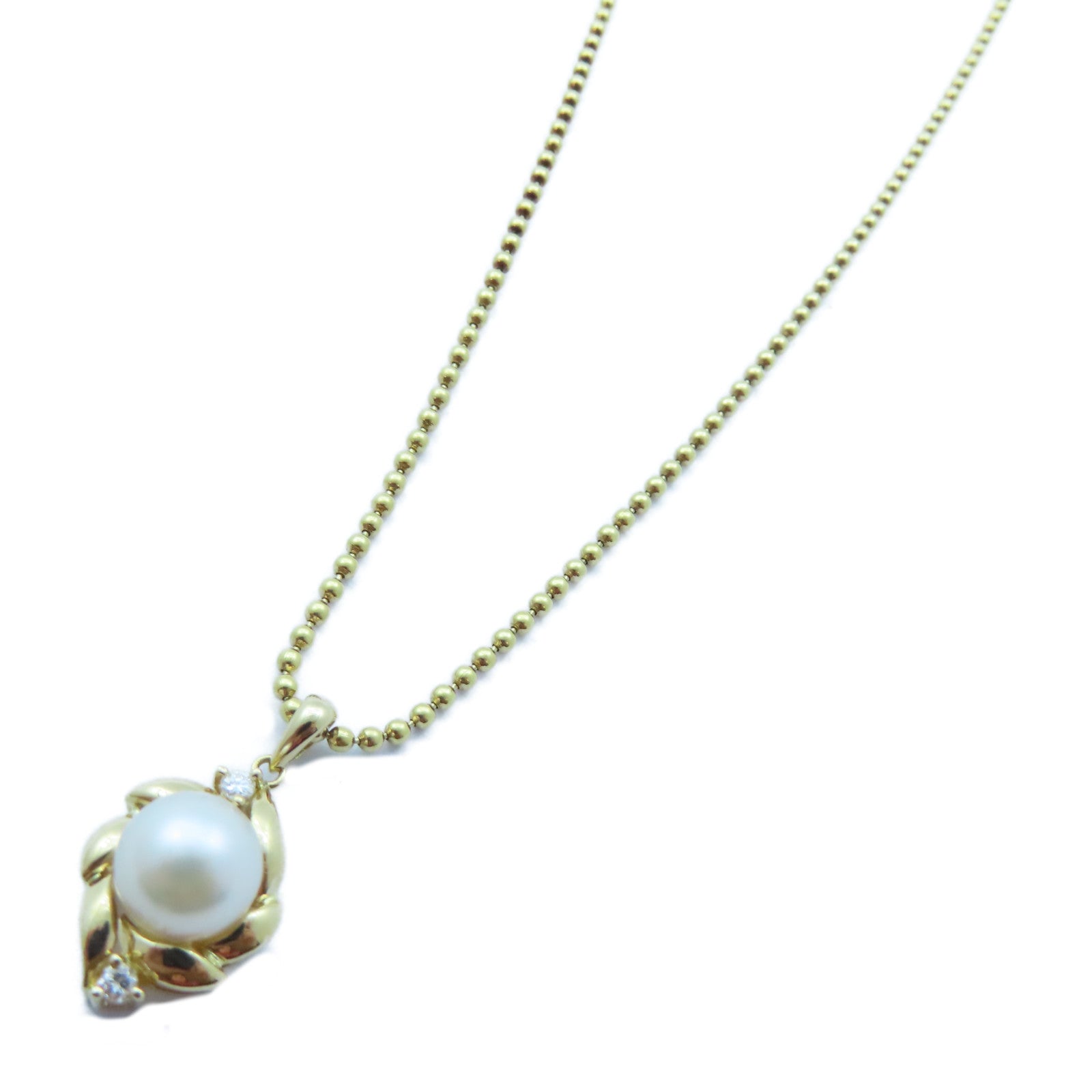 JEWELRY 【激減優惠】18K黃金Pearl/Diamond Necklace7.2g珍珠/0.06ct鑽石項鍊#40cm