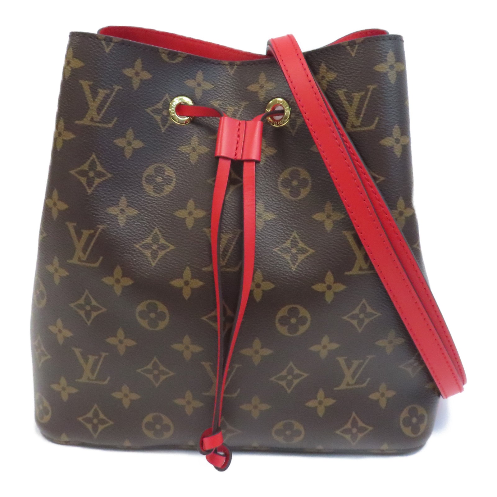 LOUIS VUITTON Monogram Neo Noe MM金扣肩背袋啡色/紅色