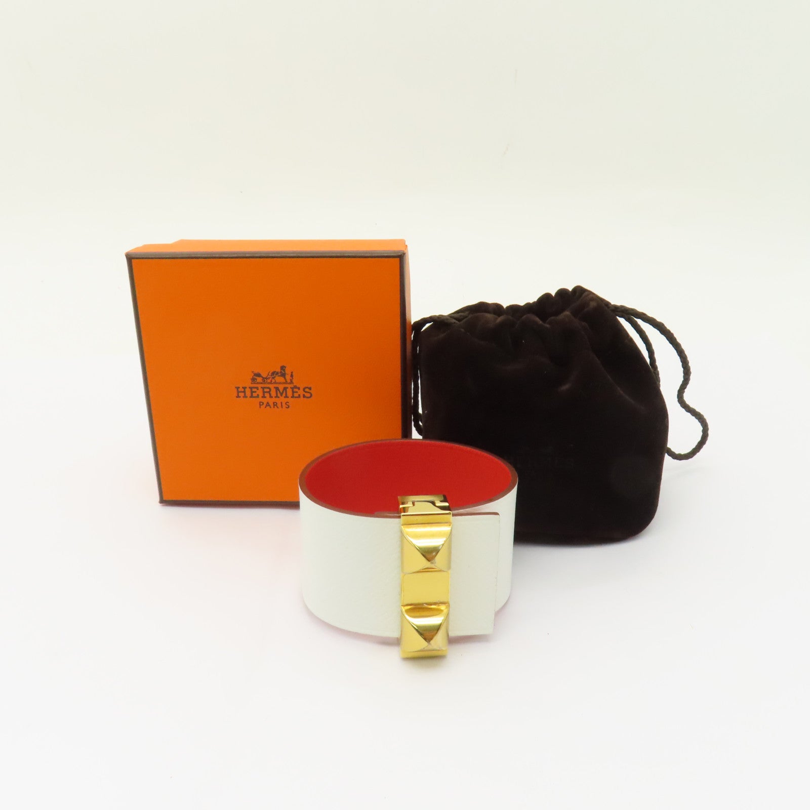 HERMES 【激減優惠】Epsom皮革/Swift皮革Bracelet金扣手鐲白色/橙色