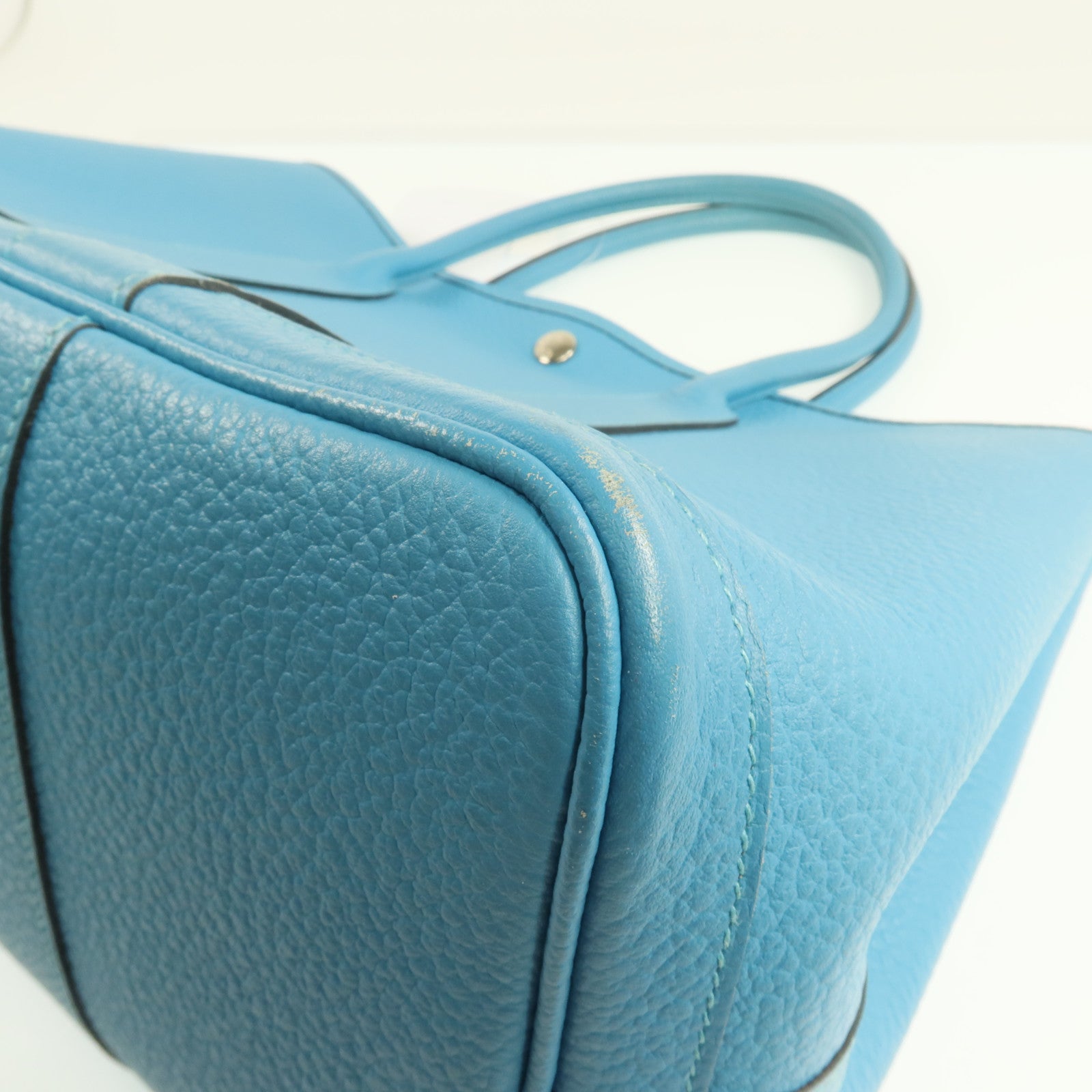 HERMES Negonda皮革Garden Party PM銀扣手挽袋Bleu Paon