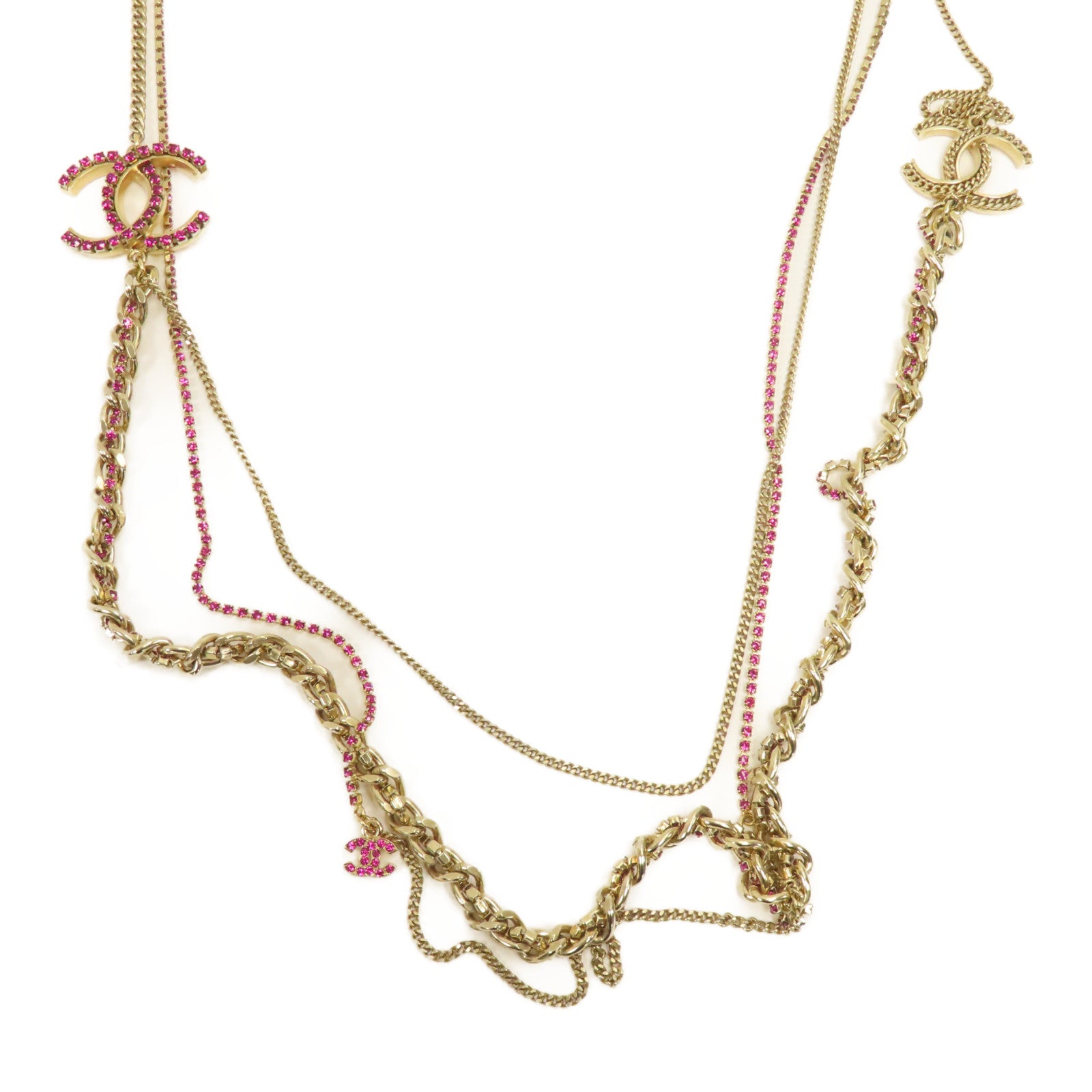 CHANEL 金屬/PVCNecklace項鍊金色/粉紅色