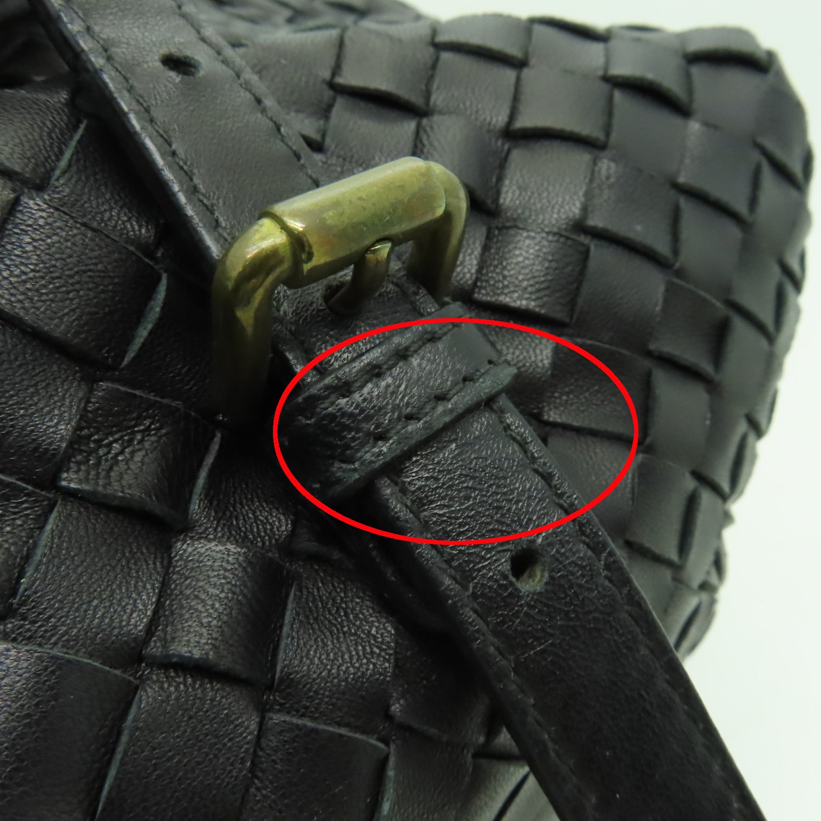 BOTTEGA VENETA 織紋皮革Handbag金扣手挽袋黒色