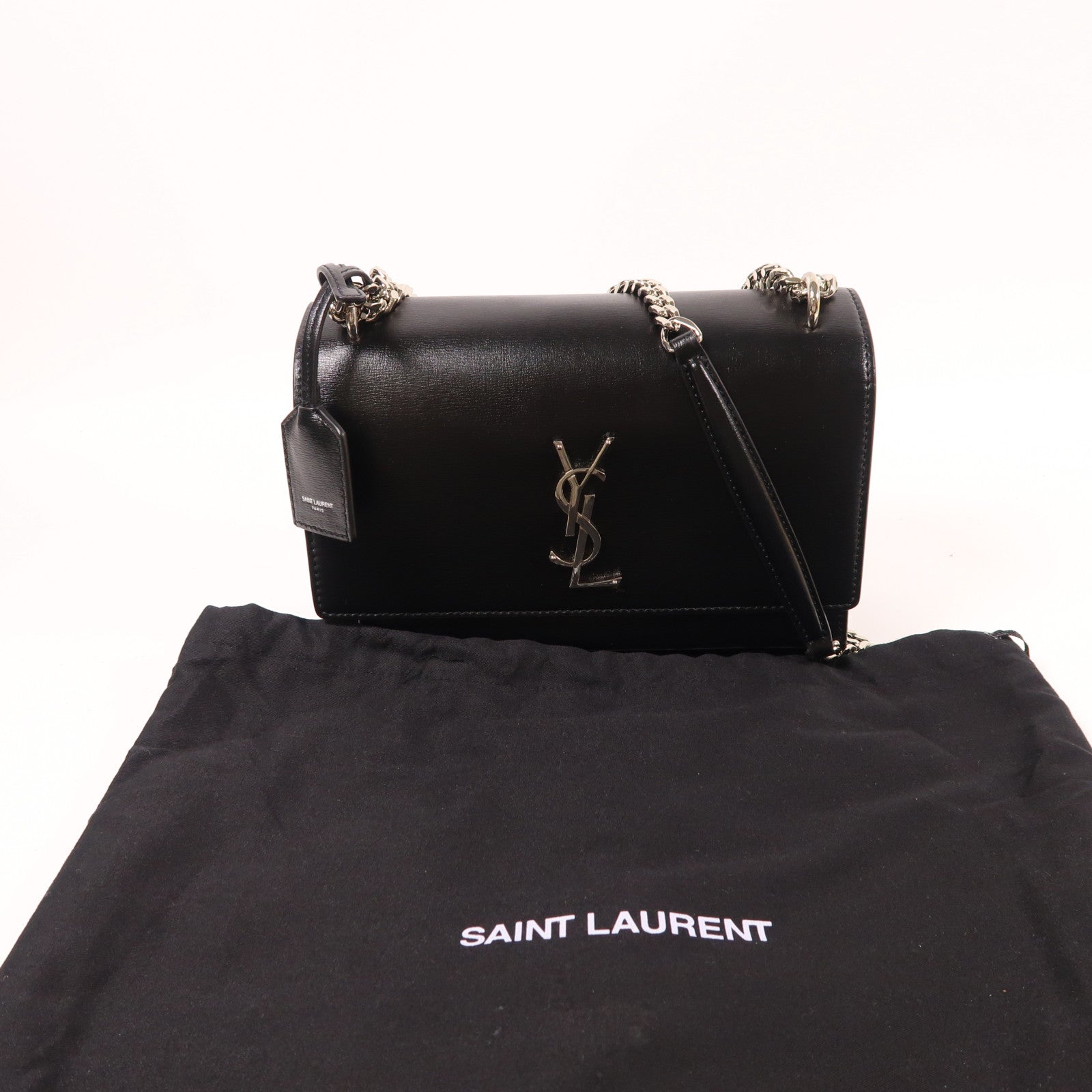 SAINT LAURENT 牛皮皮革Sunset Medium銀扣鏈帶肩背袋
