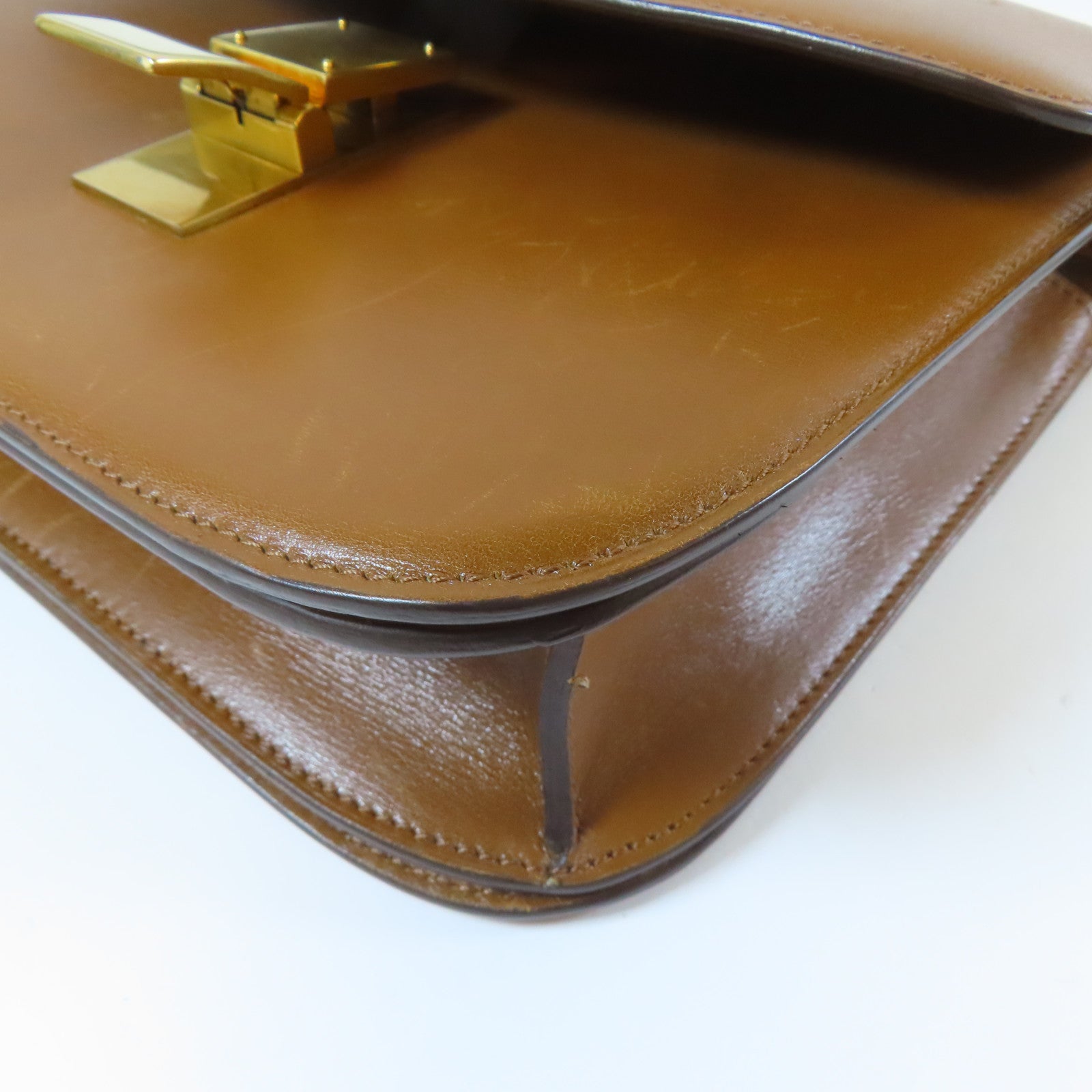 CELINE 牛皮皮革Box Shoulder Bag金扣肩背袋啡色