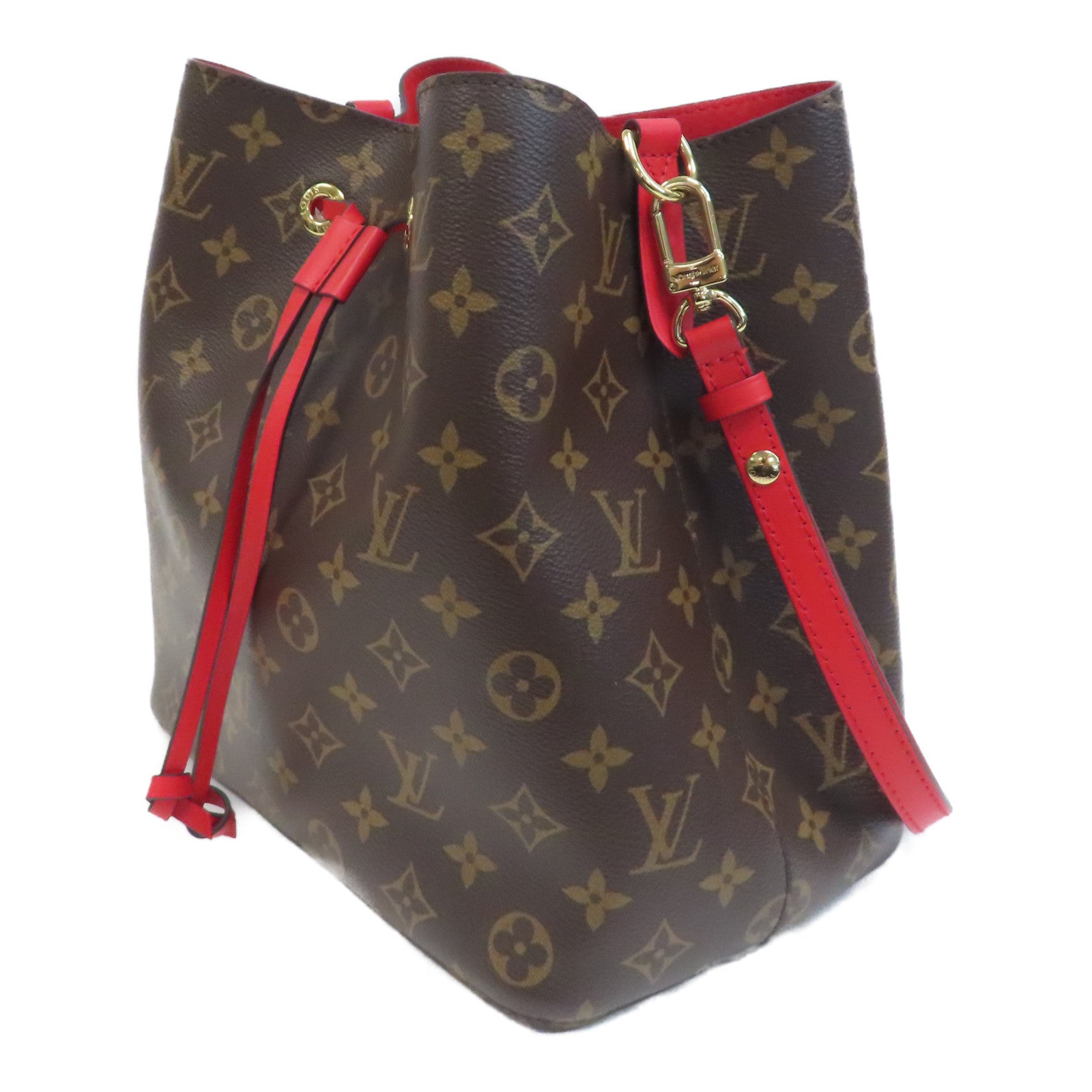 LOUIS VUITTON Monogram Neo Noe MM金扣肩背袋啡色/紅色