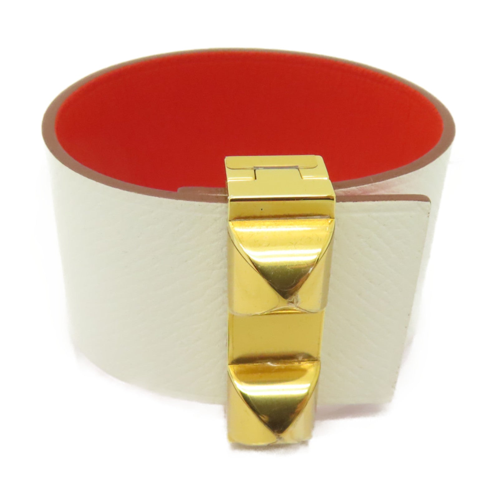 HERMES 【激減優惠】Epsom皮革/Swift皮革Bracelet金扣手鐲白色/橙色