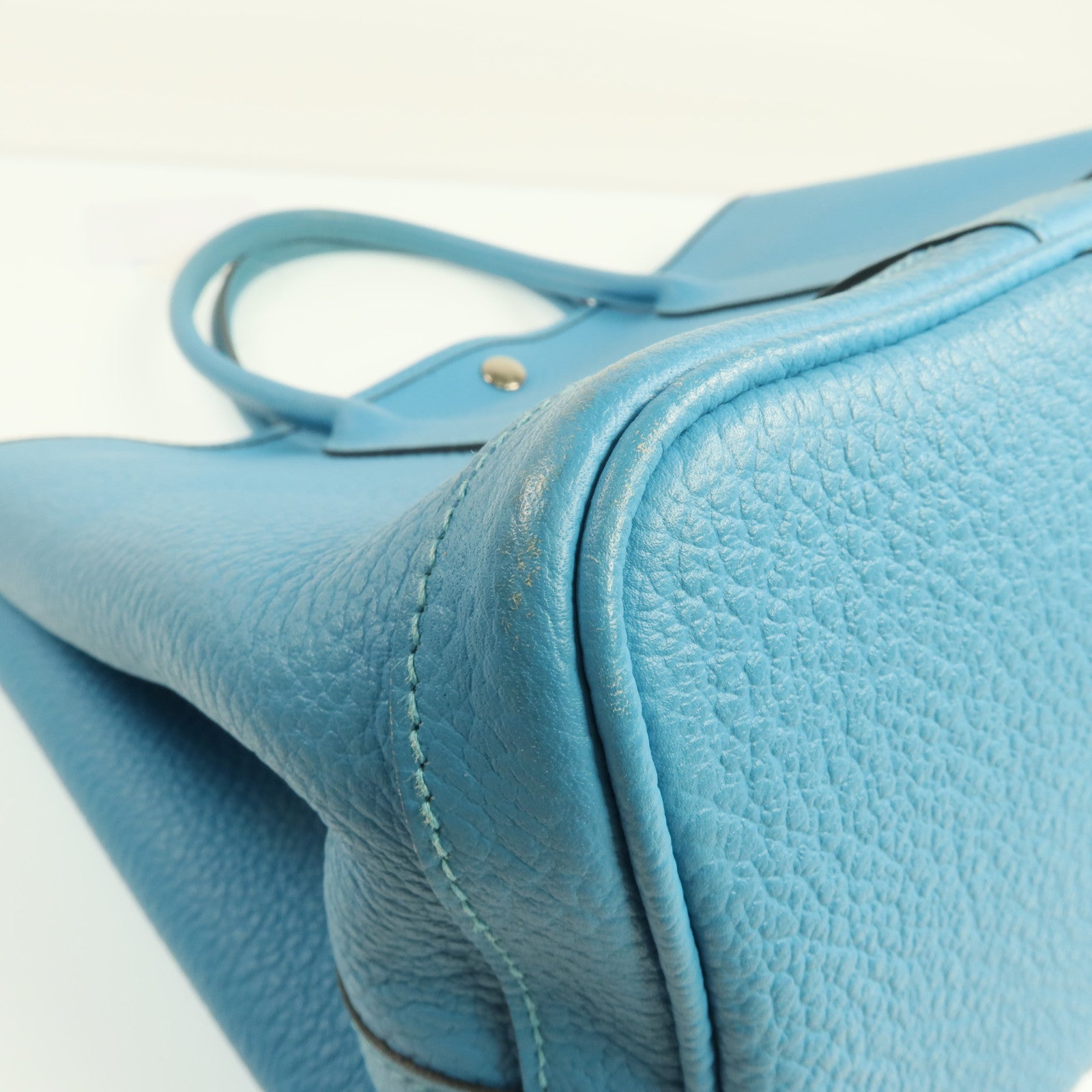 HERMES Negonda皮革Garden Party PM銀扣手挽袋Bleu Paon