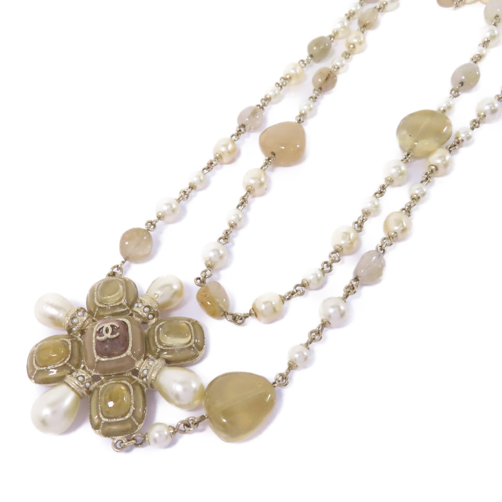 CHANEL PVC/金屬Necklace項鍊米色/金色