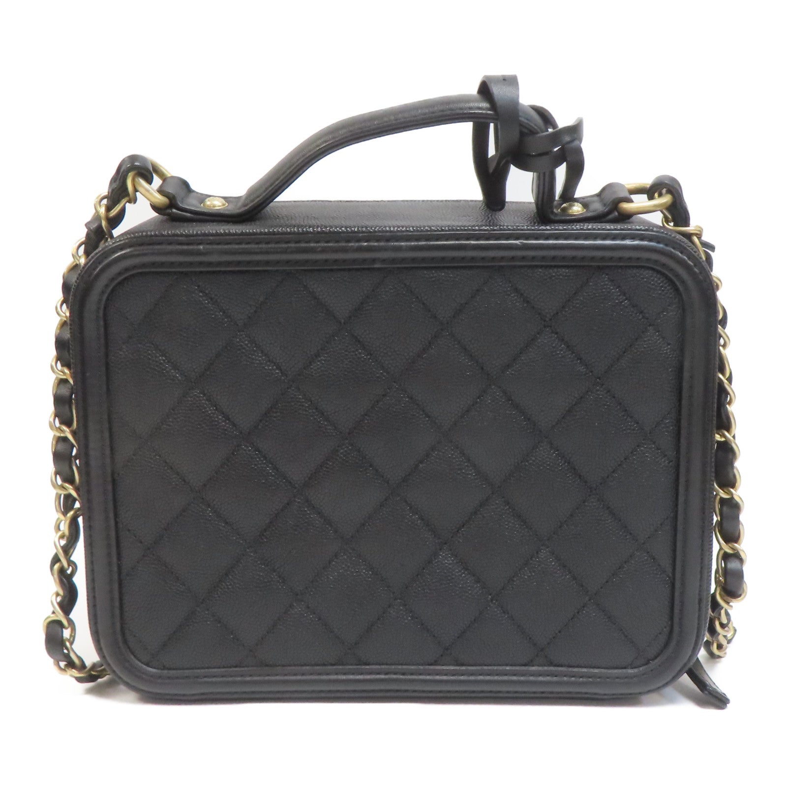 CHANEL 【激減優惠】菱格Caviar皮革Vanity Case金扣手挽肩背兩用袋黑色