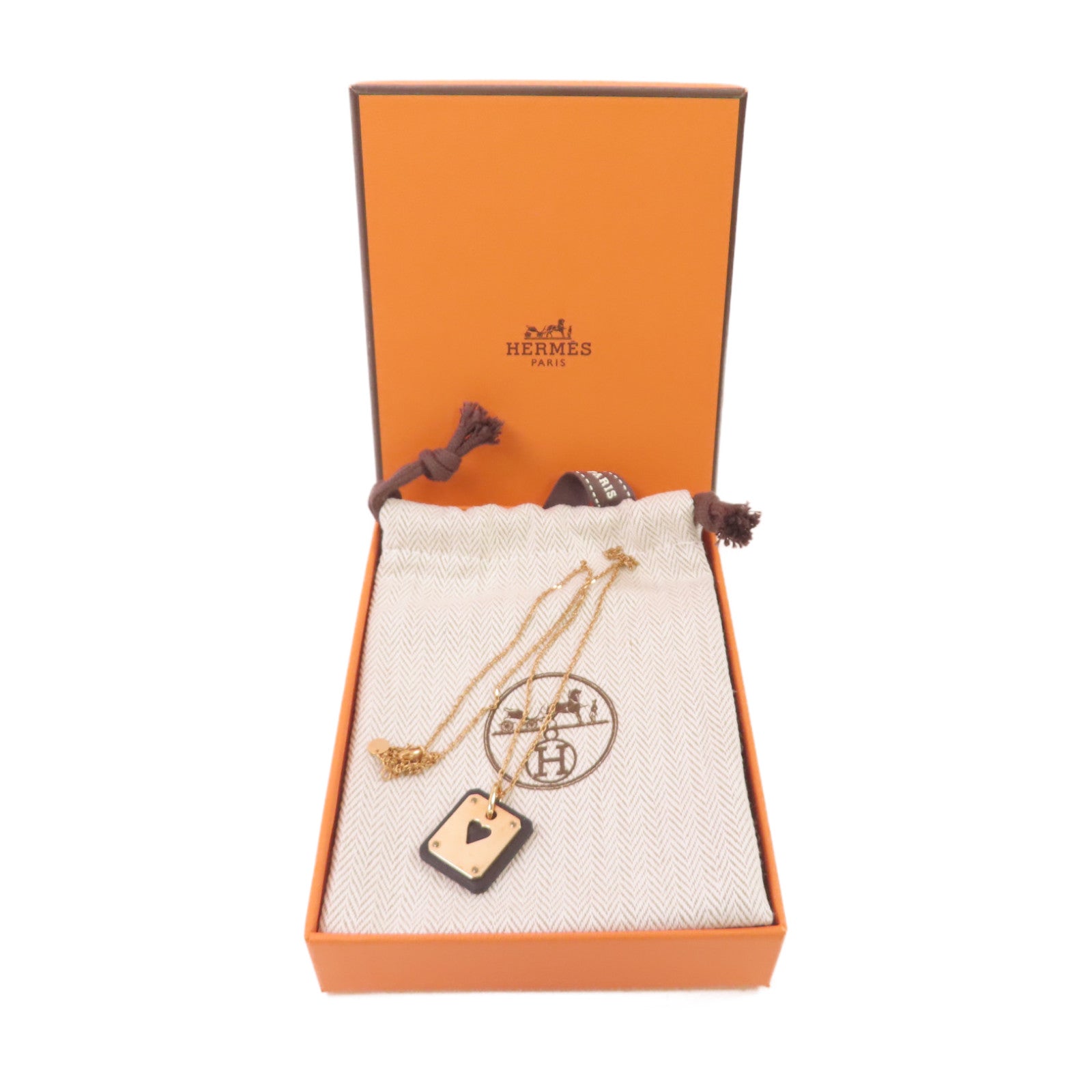 HERMES 金屬/Sweift皮革AS Decoeur Pendant Necklace金扣項鏈黑色/金色