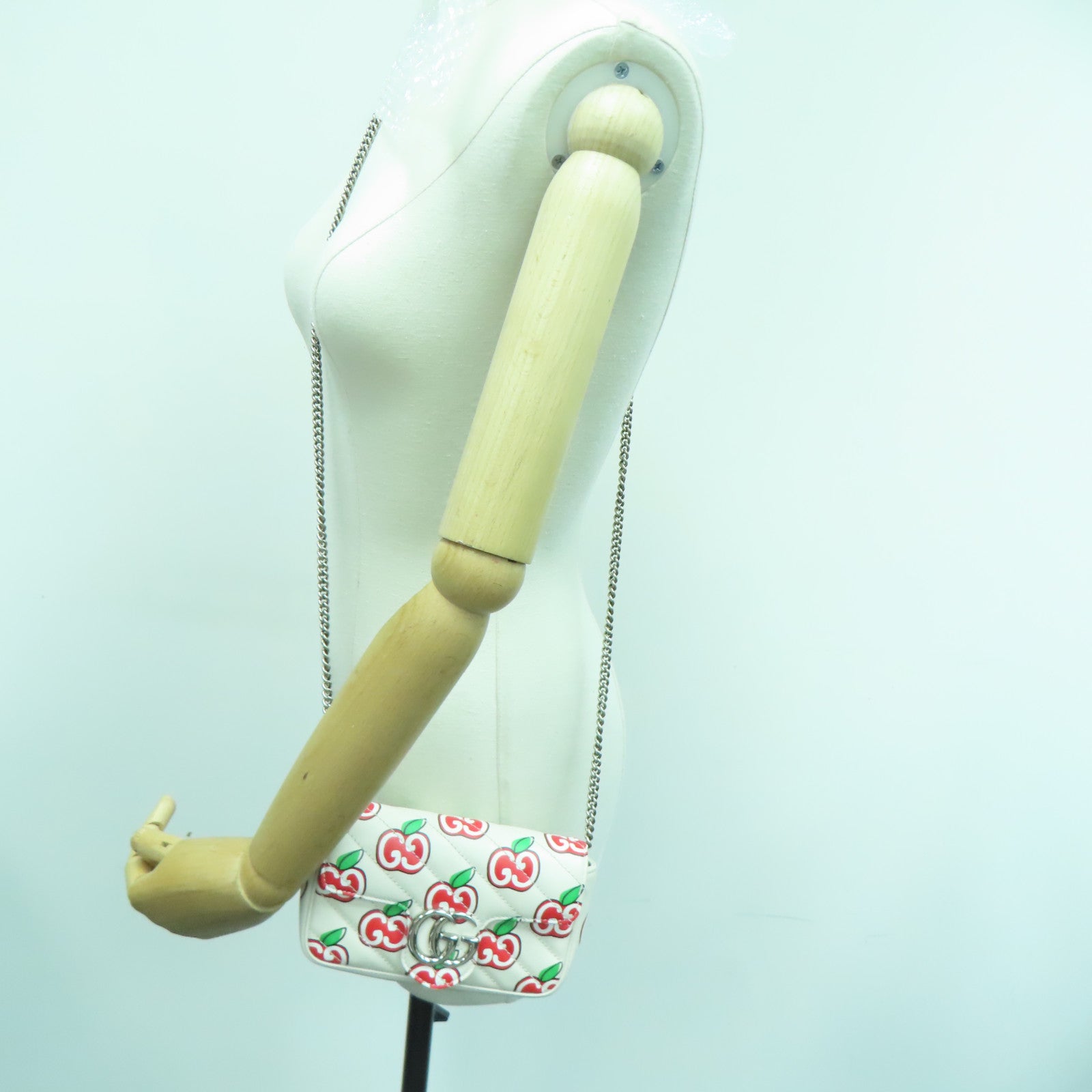 GUCCI 【激減優惠】牛皮皮革Mini Shoulder Bag銀扣鏈帶肩背袋白色