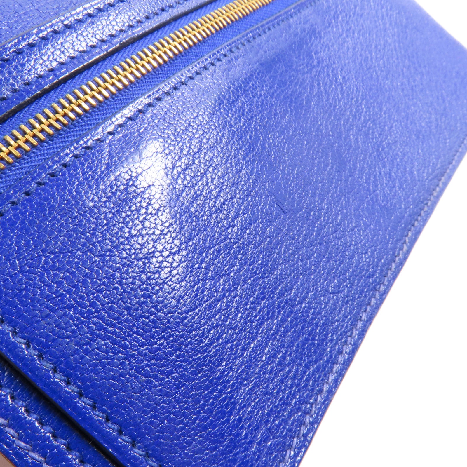 HERMES Chevre皮革Bearn Long Wallet金扣長錢包7T Bleu Electrique
