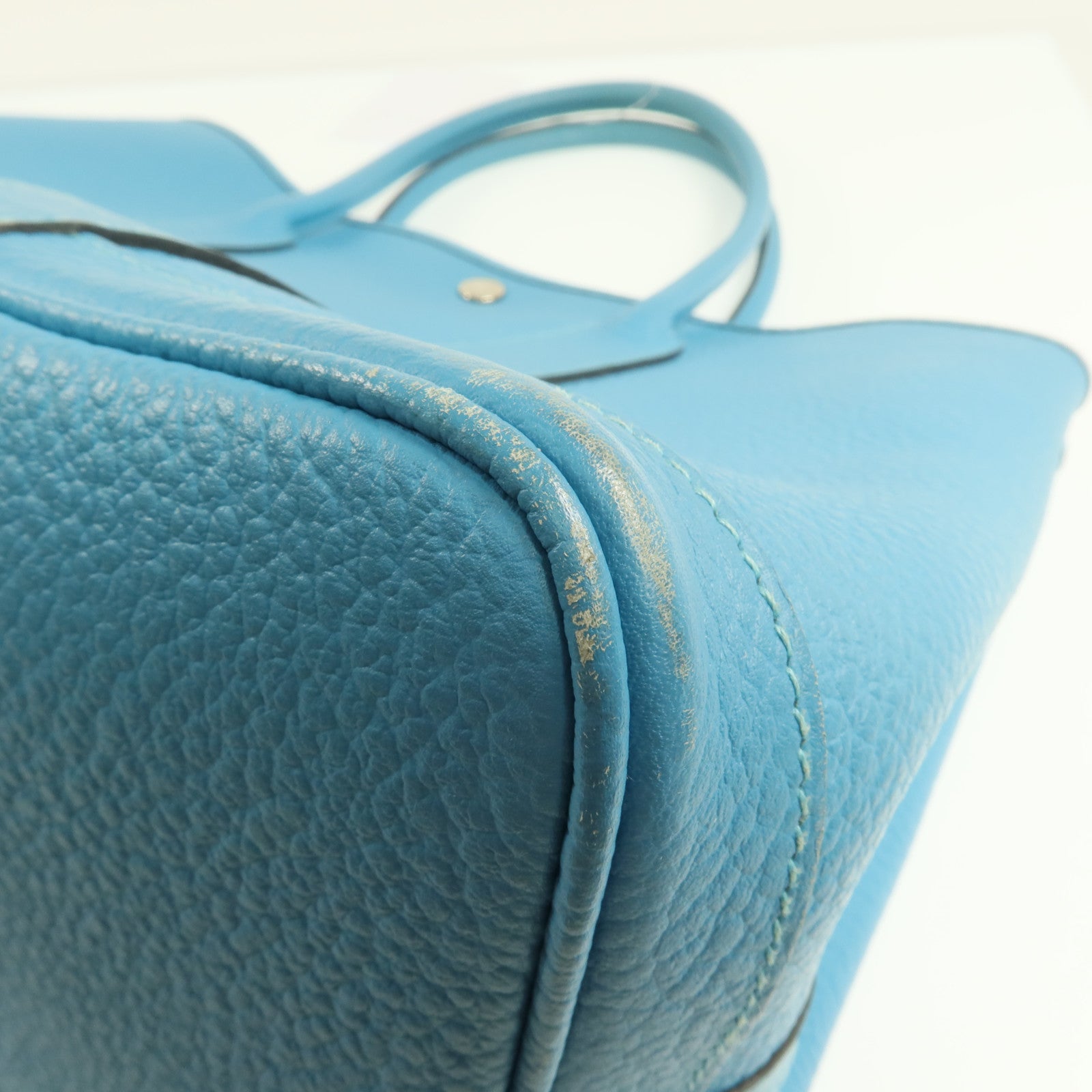 HERMES Negonda皮革Garden Party PM銀扣手挽袋Bleu Paon