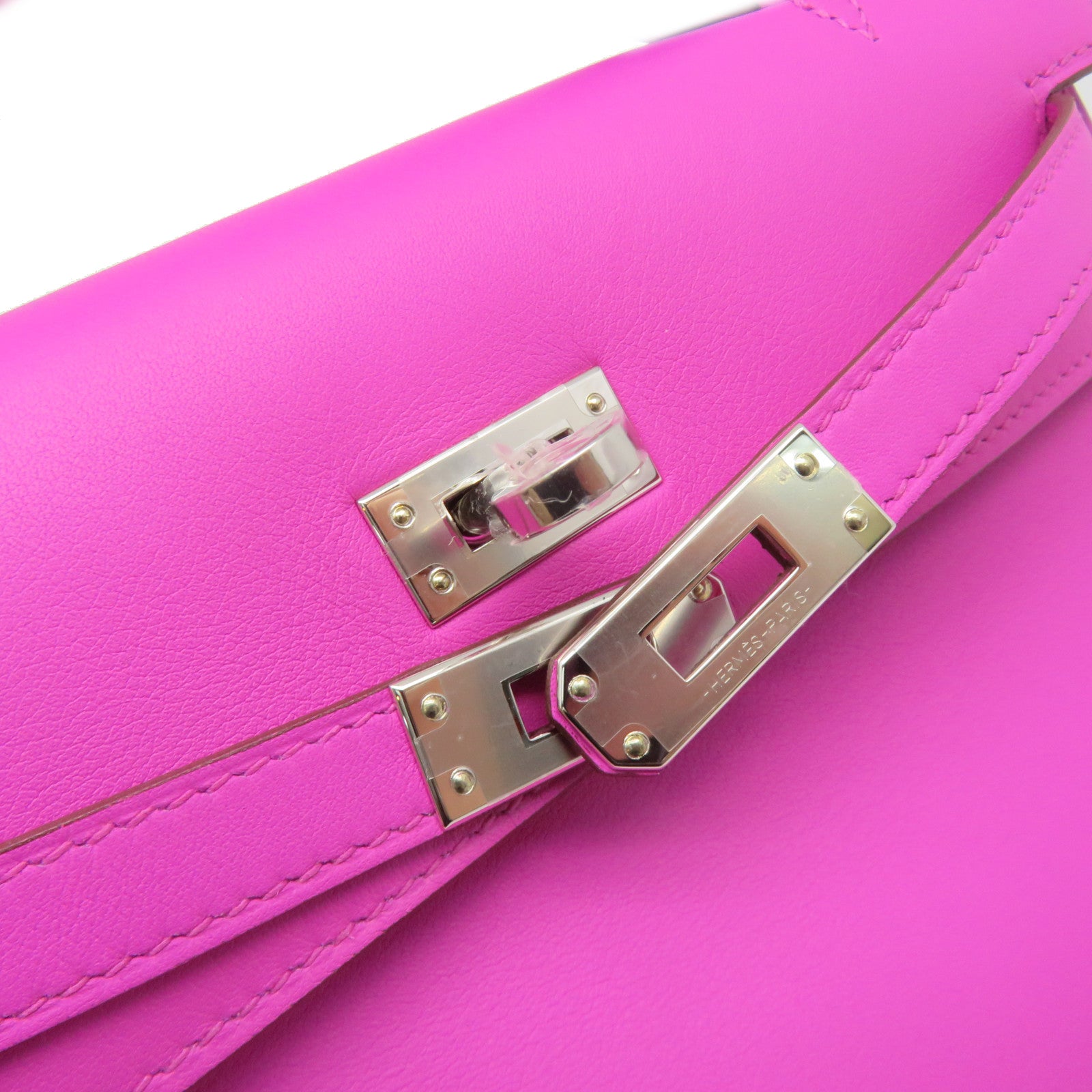 HERMES 【激減優惠】Swift皮革Mini Kelly Handbag銀扣手挽袋Magnolia玉蘭紫色
