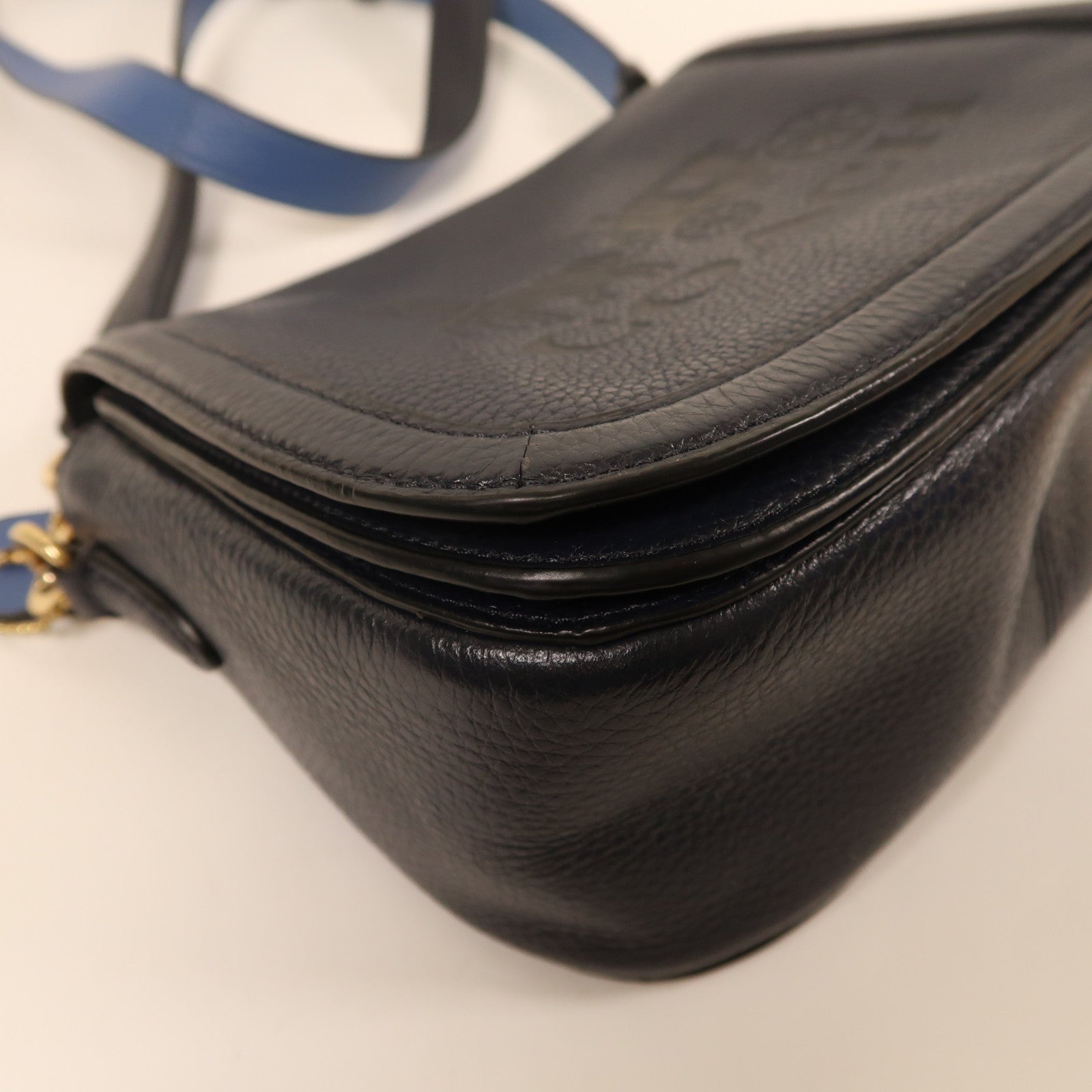 COACH 皮革Carriage Crossbody金扣肩背袋深藍色