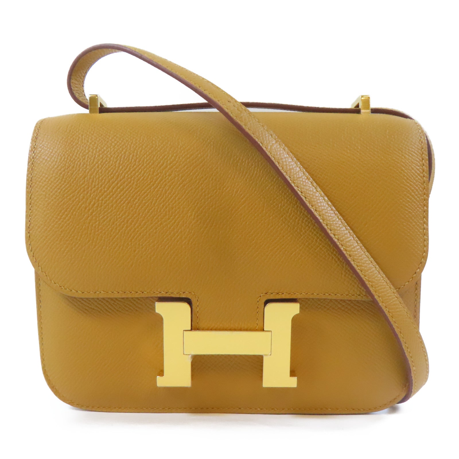 HERMES Epsom皮革Constance Mini金扣肩背袋Sesame/淺啡色