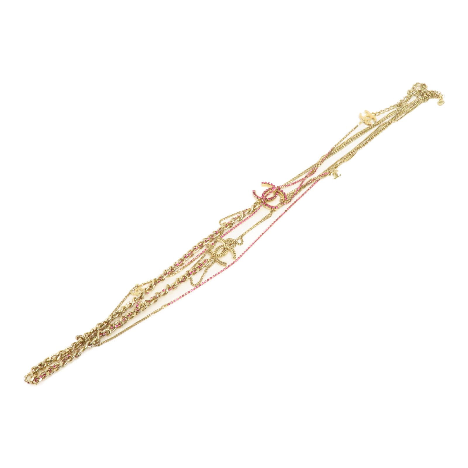CHANEL 金屬/PVCNecklace項鍊金色/粉紅色