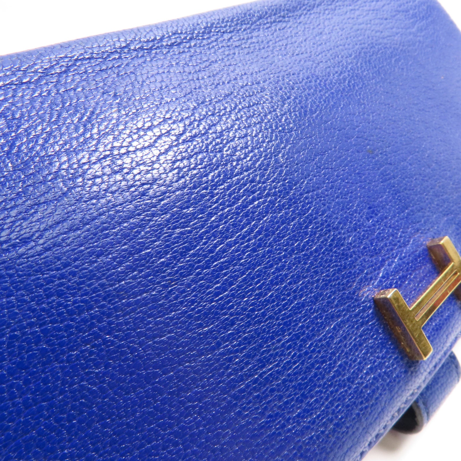 HERMES Chevre皮革Bearn Long Wallet金扣長錢包7T Bleu Electrique