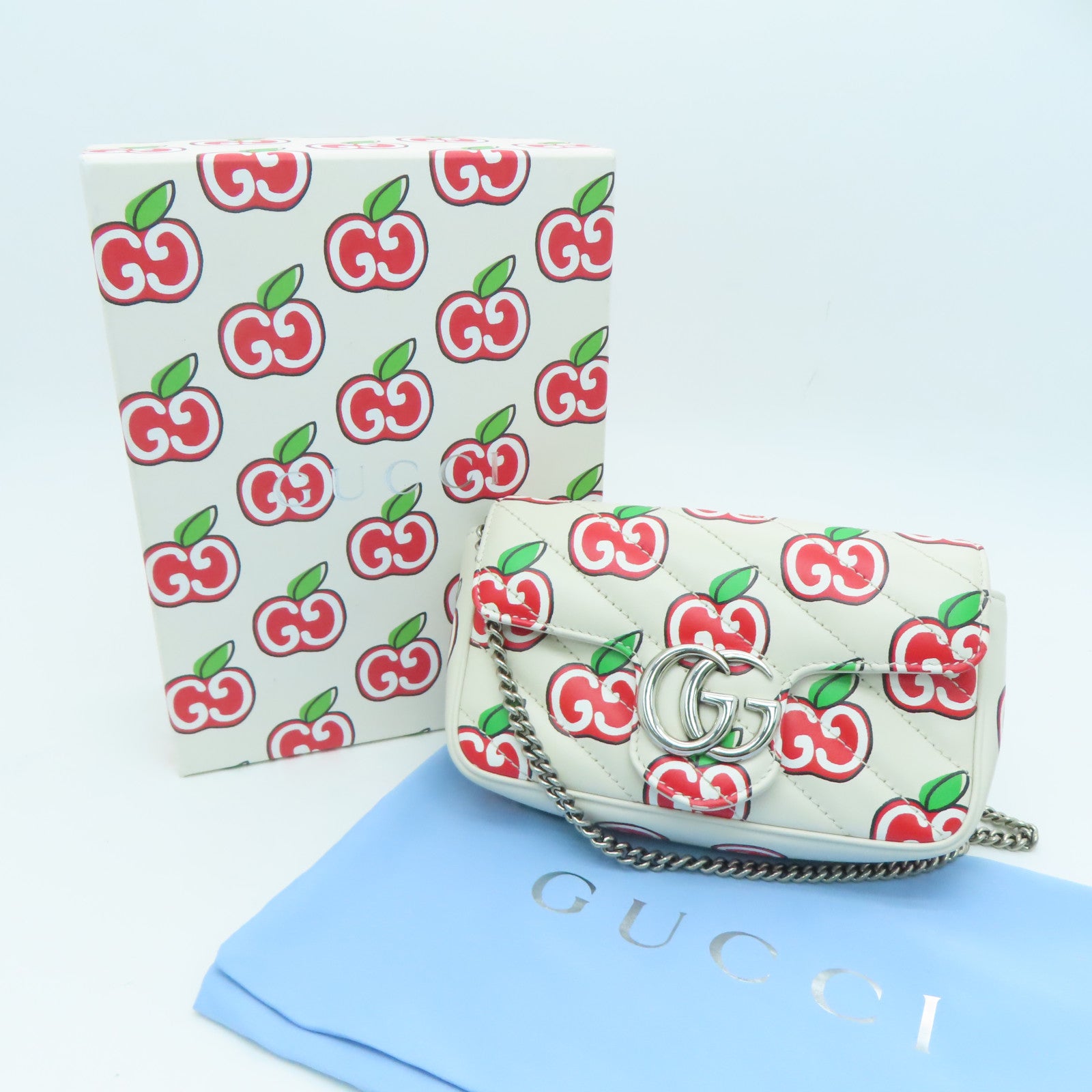 GUCCI 【激減優惠】牛皮皮革Mini Shoulder Bag銀扣鏈帶肩背袋白色