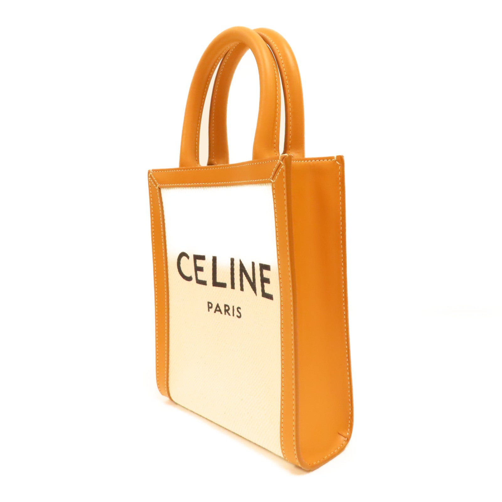 CELINE 帆布/皮革Cabas金扣手挽肩背兩用袋白色/啡色