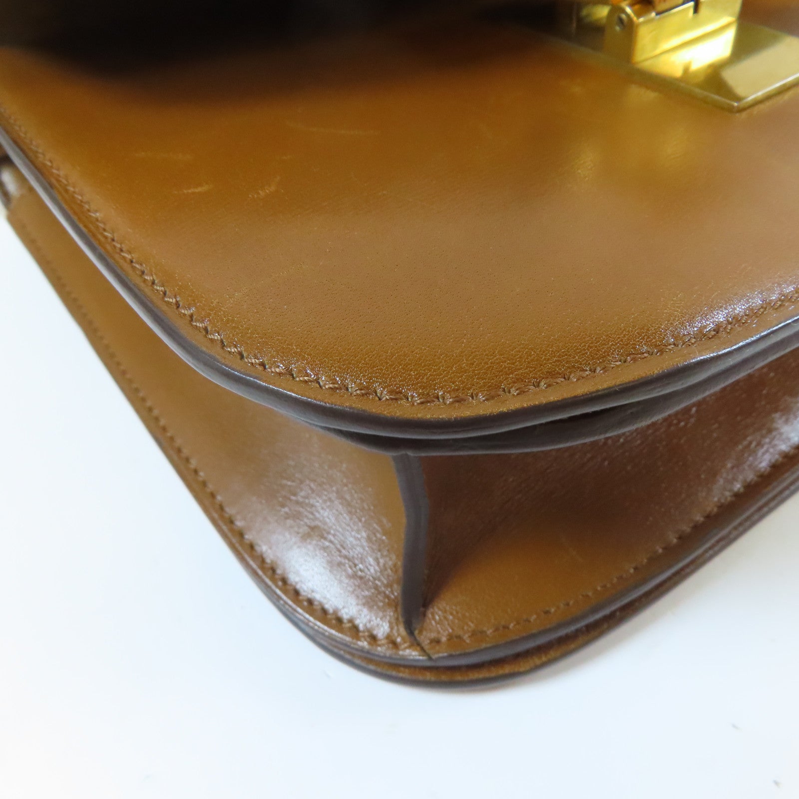 CELINE 牛皮皮革Box Shoulder Bag金扣肩背袋啡色
