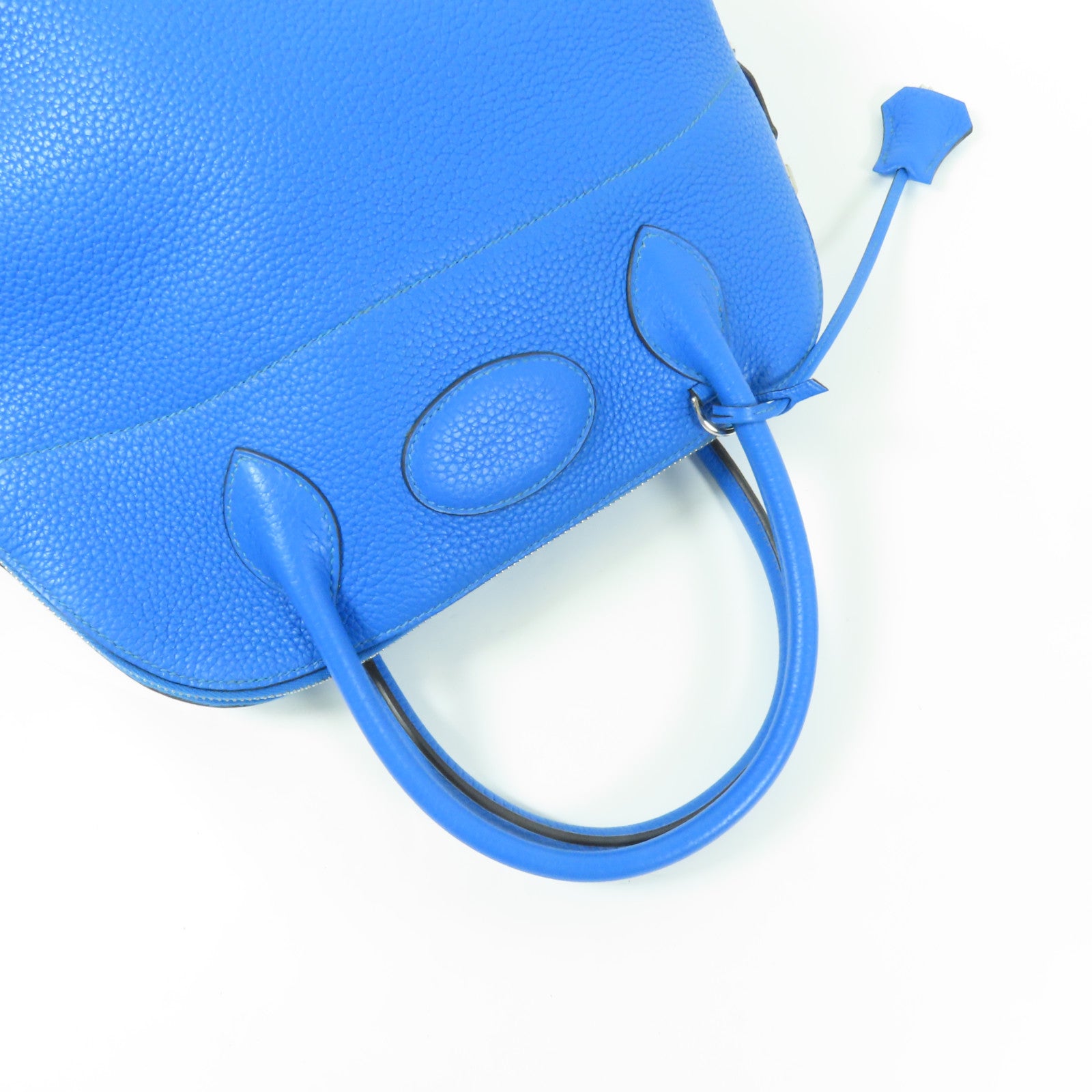 HERMES Clemence皮革Bolide 31銀扣手挽肩背兩用袋/Bleu Zanzibar
