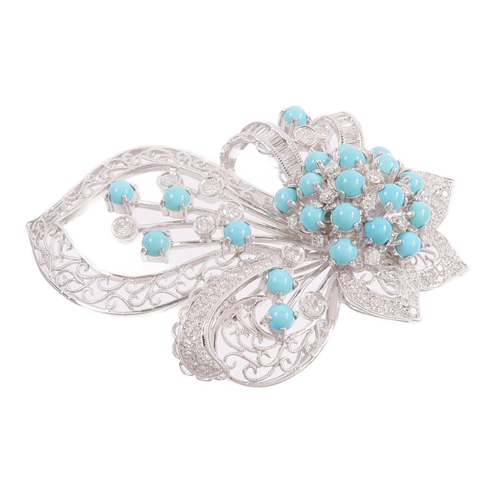 JEWELRY 18K白金Turquoise Diamond Brooch綠松石/鑽石胸針