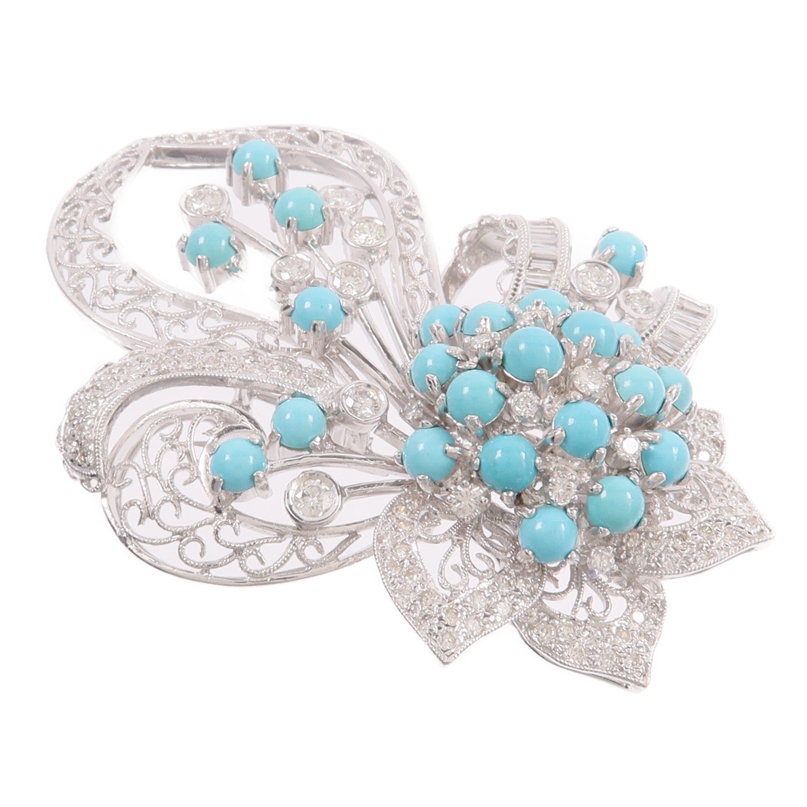 JEWELRY 18K白金Turquoise Diamond Brooch綠松石/鑽石胸針