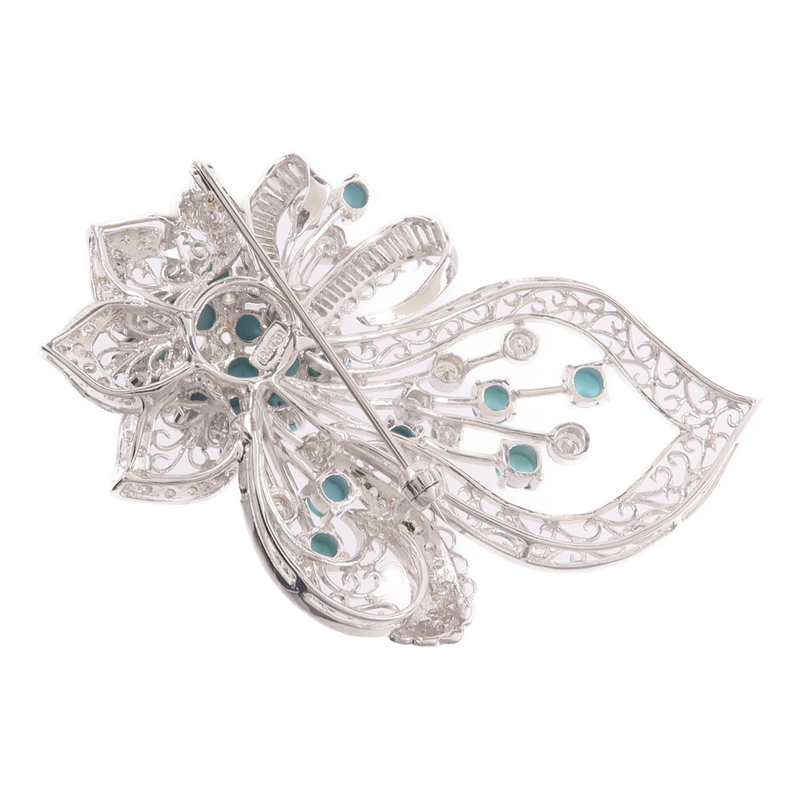 JEWELRY 18K白金Turquoise Diamond Brooch綠松石/鑽石胸針