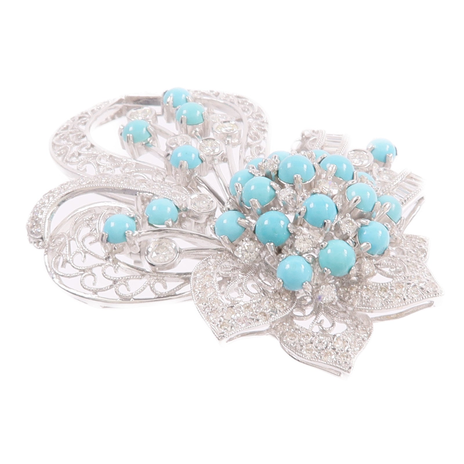 JEWELRY 18K白金Turquoise Diamond Brooch綠松石/鑽石胸針