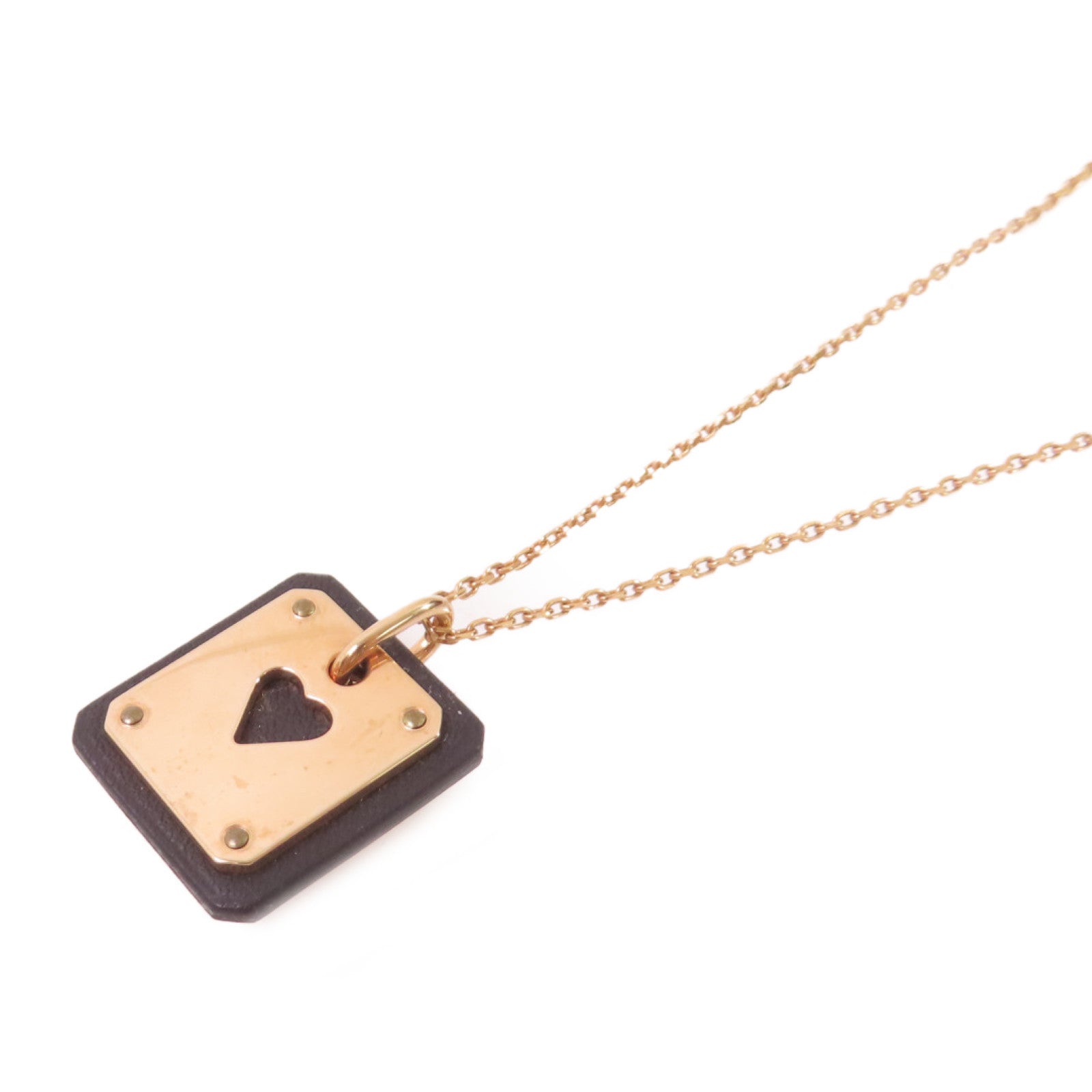 HERMES 金屬/Sweift皮革AS Decoeur Pendant Necklace金扣項鏈黑色/金色