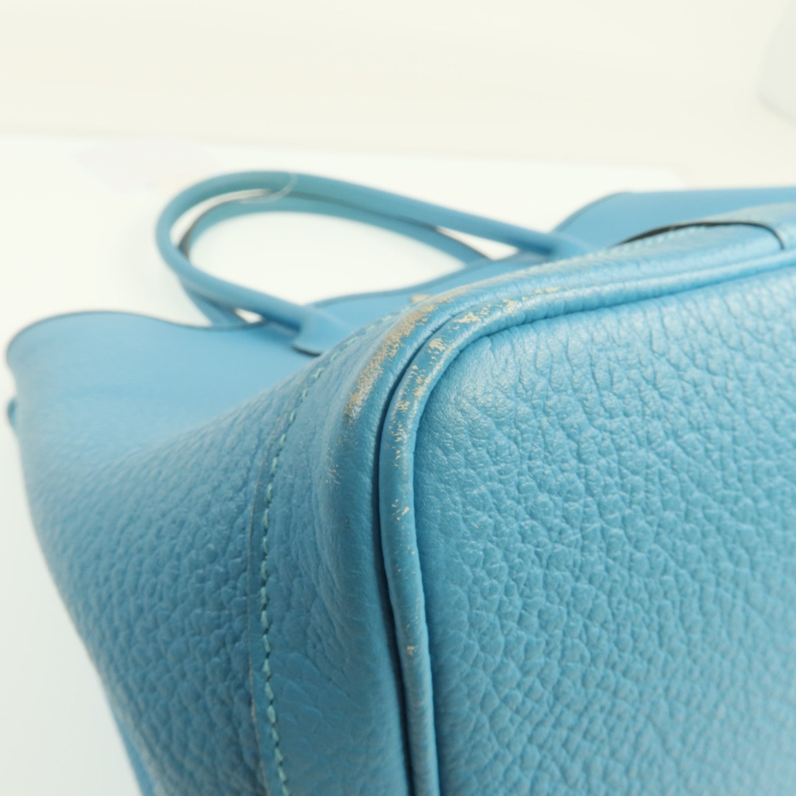 HERMES Negonda皮革Garden Party PM銀扣手挽袋Bleu Paon